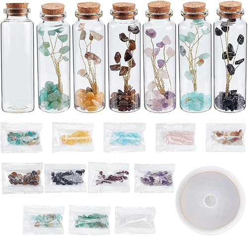 WEBEEDY 12 juegos de botellas de piedras preciosas con chip de cristal, haz tu propia pequeña botella de pociones de hadas con corcho para niñas,