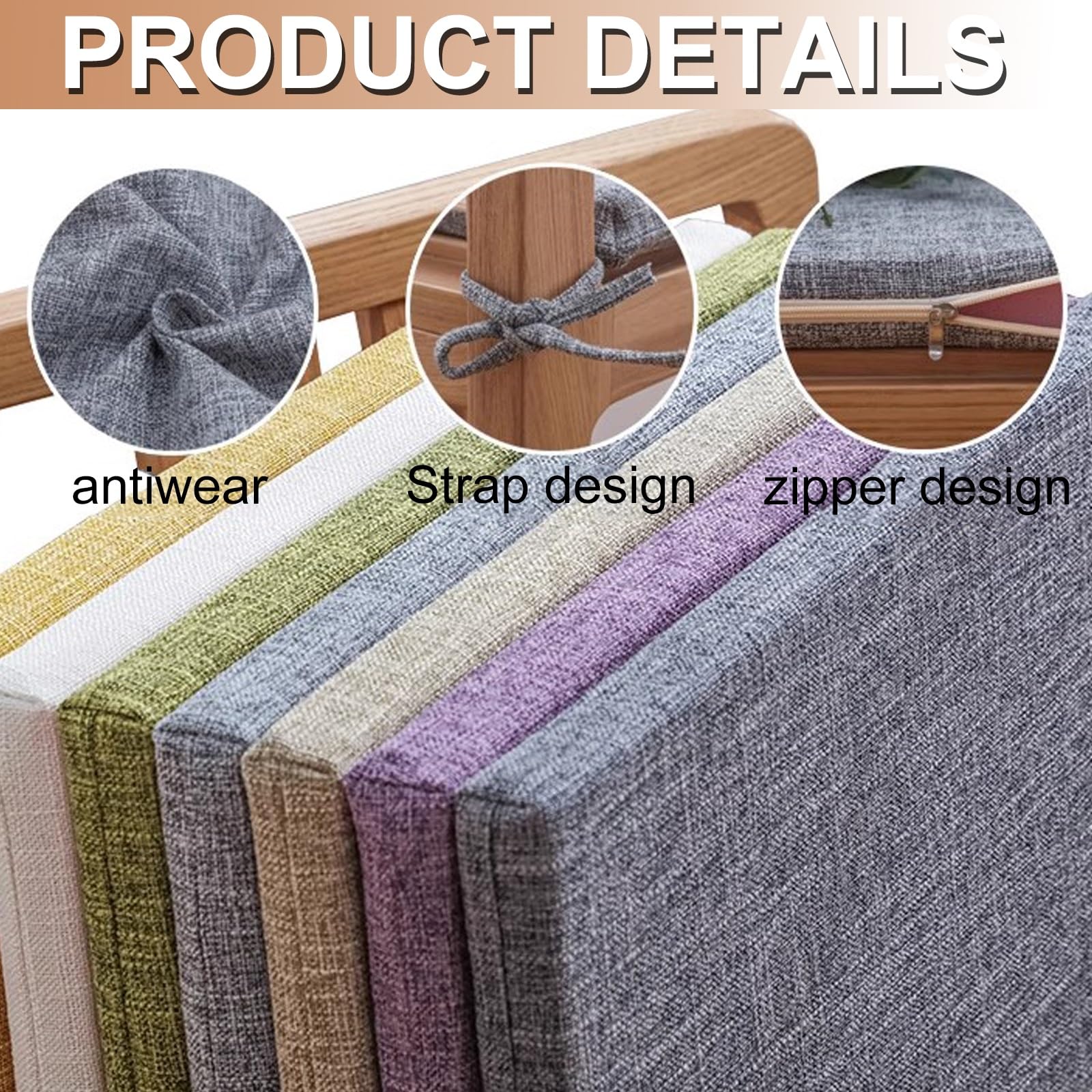 Cuscino di rialzo per poltrona 40X40X5cm 4 pezzi con cinghie di fissaggio, comodo memory foam spesso, cuscino per seduta lavabile con cerniera, tappetino per sedia per soggiorno, sala da pra