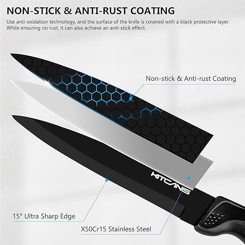 Miniatura 3 de KITCANIS Juego de cuchillos  Juego de 15 cuchillos de cocina con afilador integrado, juego de cuchillos alemanes de acero inoxidable con bloque,