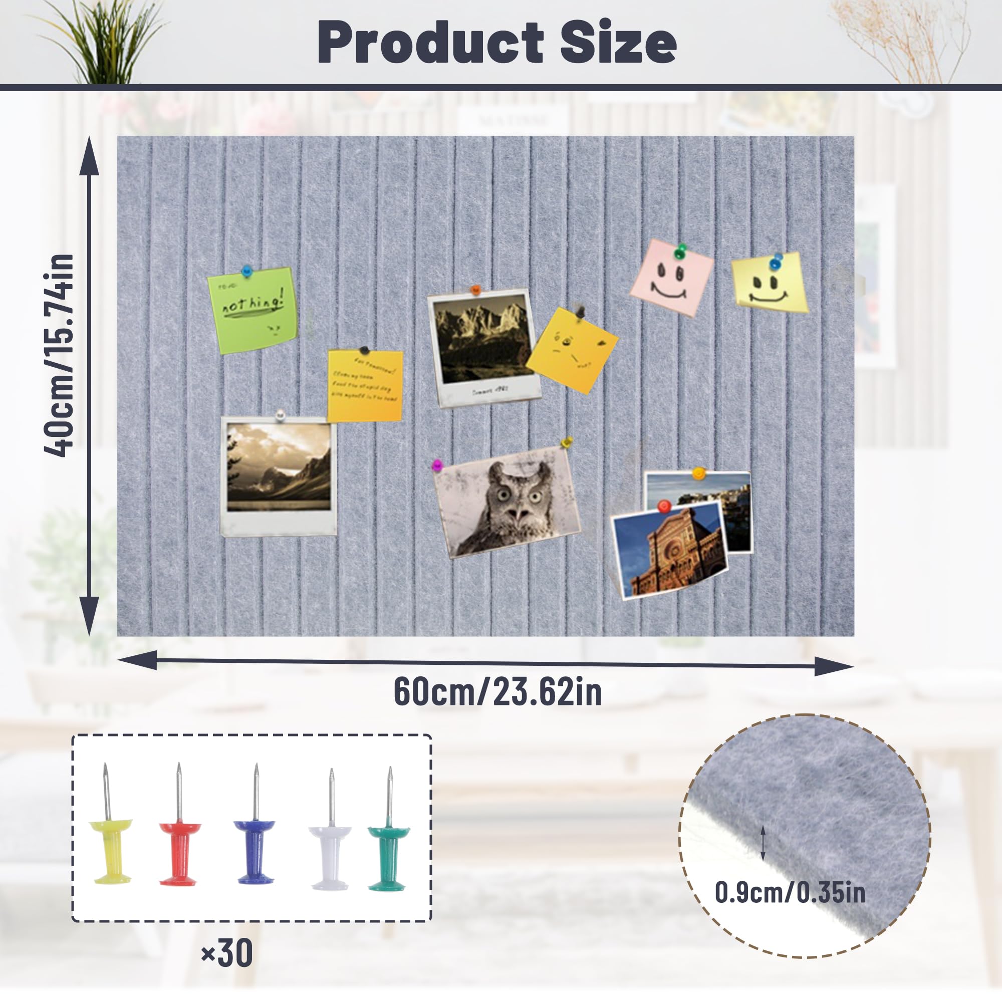 Uoisaiko Pack of 12 cork plates, 30 x 30 cm, cork wall with 40 push