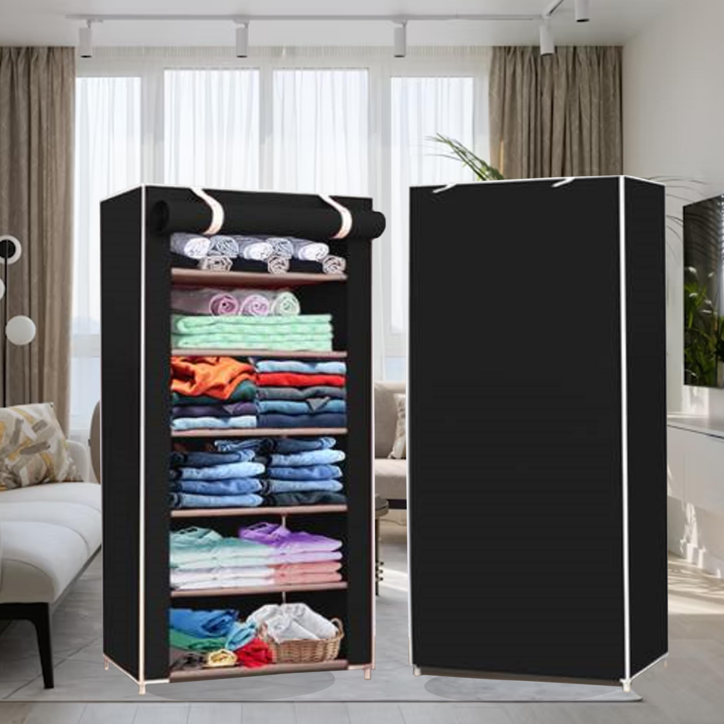 CMerchants Shop 6 Rack Collapsible Wardrobe Cabinet (Black) Metal