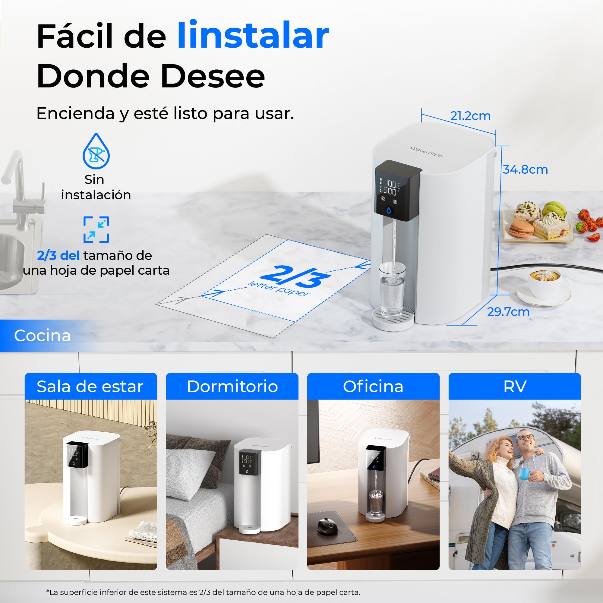 [Minerales Alcalinos] Waterdrop CoreRO Sistema de Ósmosis Inversa, Certificado NSF/ANSI 58 y 372, Filtro RO de Encimera de 7 Etapas, sin Instalación, Reduce PFAS, Libre de BPA, WD-C1SL