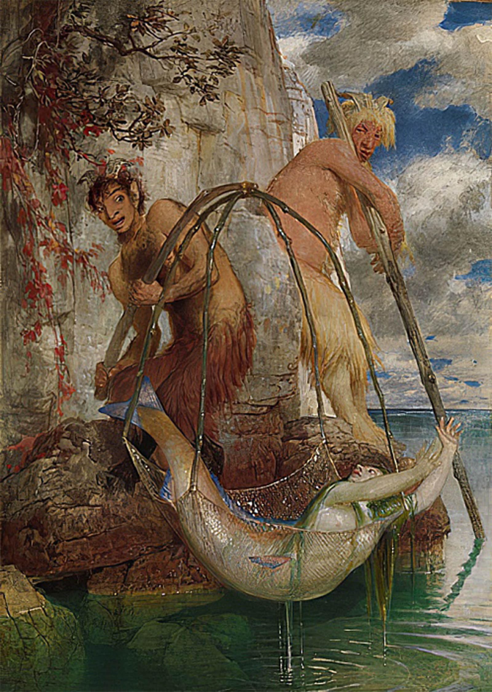 SERENDIPITP Retro Picture Poster Wall Art Pictures Painting Two Fishing Pane by Arnold Böcklin Wall Art Canvas Print for Wall Decor 60x90cm