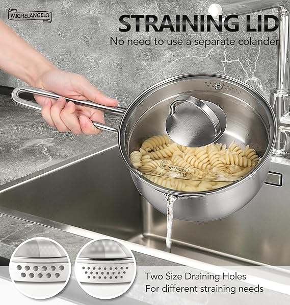Furthermore, our Stainless Steel Saucepan set features a dual pour spout, making pouring liquids or sauces a mess-free experience for both right- and left-handed individuals. This design ensures more precision when pouring into smaller containers and helps distribute the liquid evenly. With a dishwasher-safe feature, cleanup has never been easier after a busy cooking session. Upgrade your kitchen with our versatile and durable Stainless Steel Saucepan Set and enjoy hassle-free cooking every day. Description by ChatGPT.