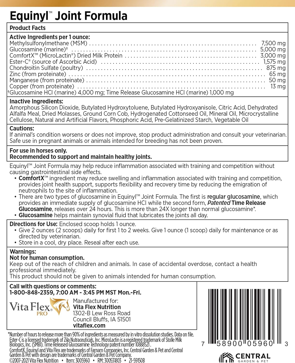 Vita Flex Pro Equinyl Combo Joint Formula Horse Joint Supplement, 3.75 Pounds, 60-Day Supply