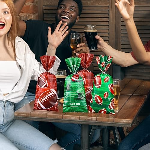 Miniatura 6 de Jetec 100 bolsas de celofán de fútbol americano, bolsa de regalo de fútbol, bolsas de dulces con lazos, accesorios de regreso a casa, decoración de
