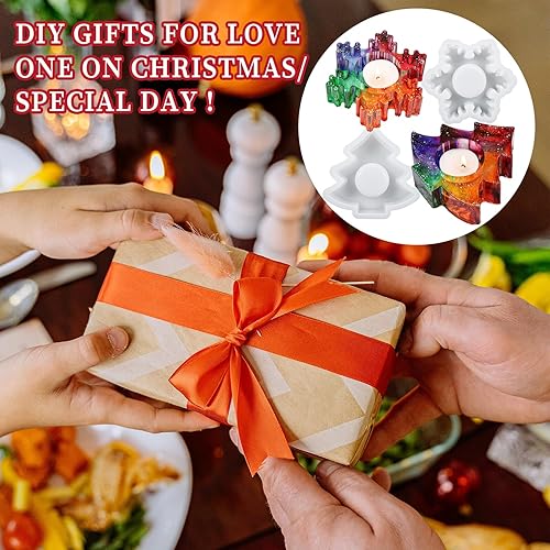 Miniatura 7 de Wehous Moldes de resina de Navidad, 2 portavelas de árbol de copo de nieve, molde de resina de silicona, molde de fundición de epoxi de Navidad 3D,