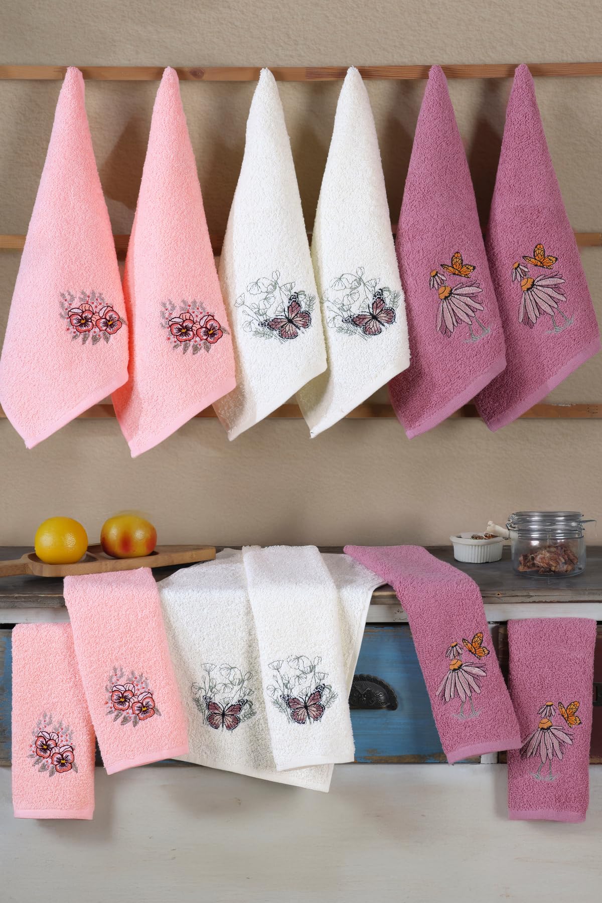SODEF Serviettes de Cuisine Lot de 6 – 100% Coton Doux et Absorbant | Serviettes d'invités | Idéal comme Cadeau de Mariage | Rose - Rose