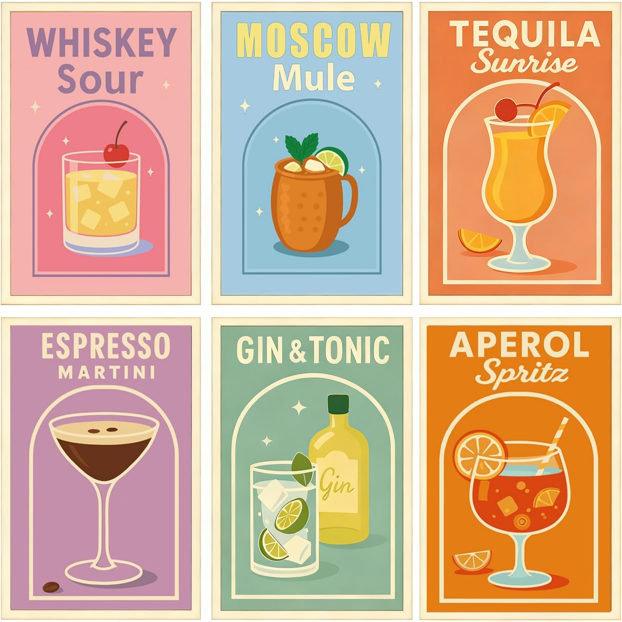 GJSZZO 6 Kit Pittura Con I Numeri Cocktail | Tele 20x30 Cm, Colori Acrilici E Pennelli Inclusi, Per Adulti Principianti, Decorazione Parete - 2
