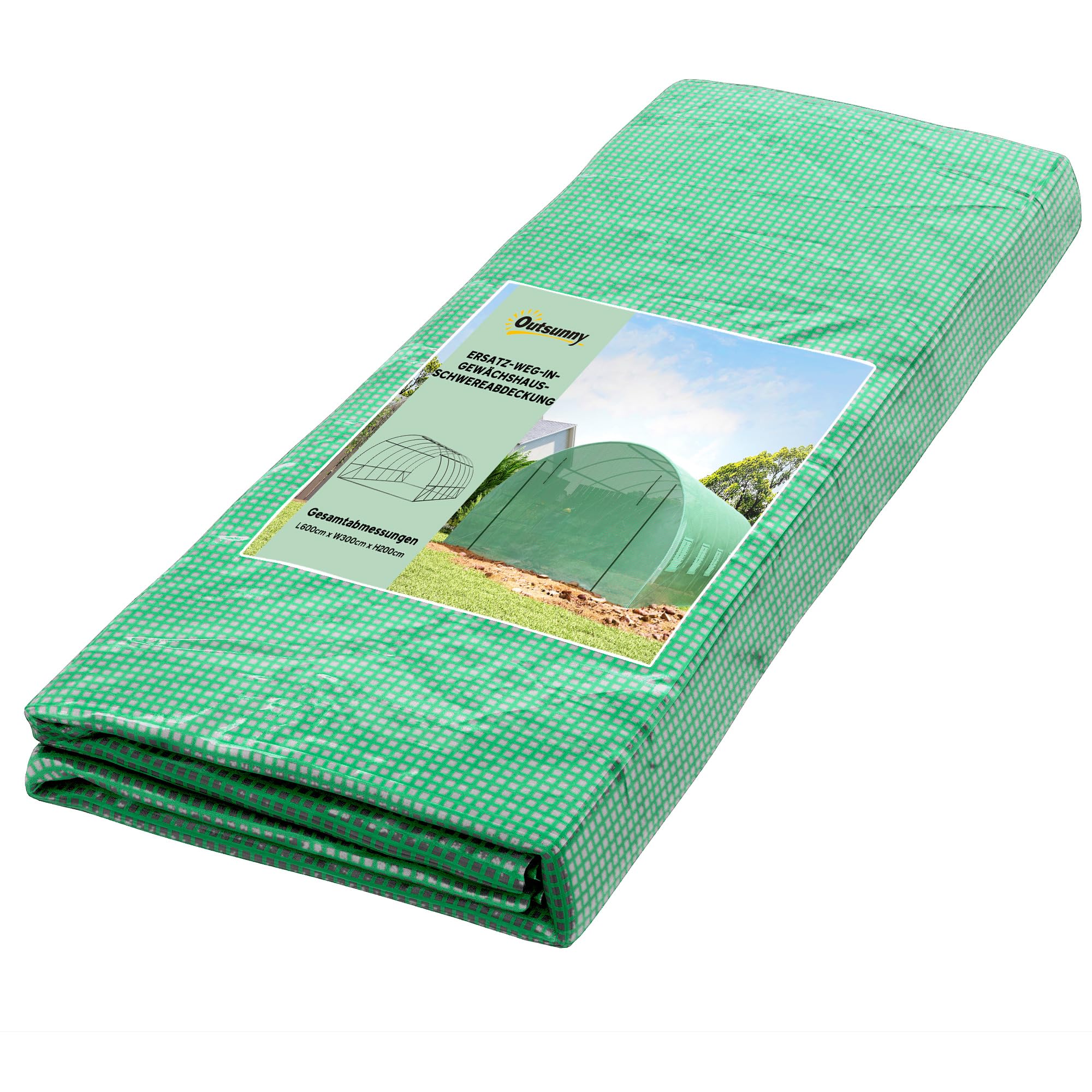 Outsunny Polyethylenfolie 6x3x2m Ersatzfolie mit 12 Fenster für Gartentunnel Gewächshaus Folientunnel Gewächshausfolie Gartenfolie aus Polyethylen Treibhaus Folie Grün