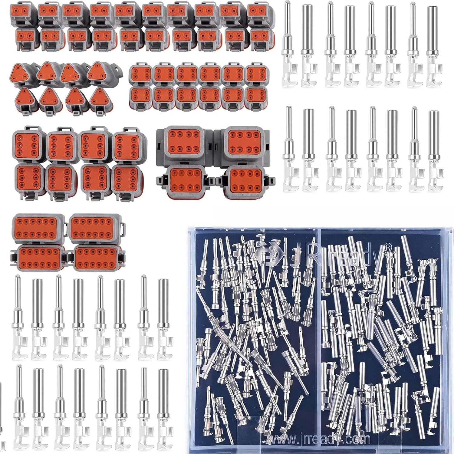 JRready Deutsch DT Connector Terminal Kit, 2-12 Pin Grey, 372PCS, 12V, Metal, Pin Terminal, ST6255+ST6321
