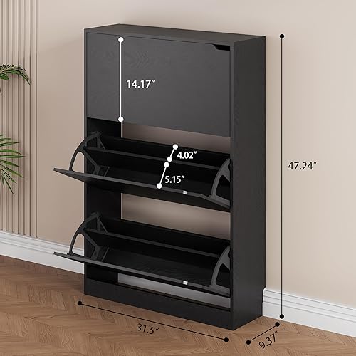 Miniatura 2 de Boonatu Armario de zapatos para entrada, armario de almacenamiento de zapatos con 3 cajones abatibles, armario de zapatos para entrada de espacio