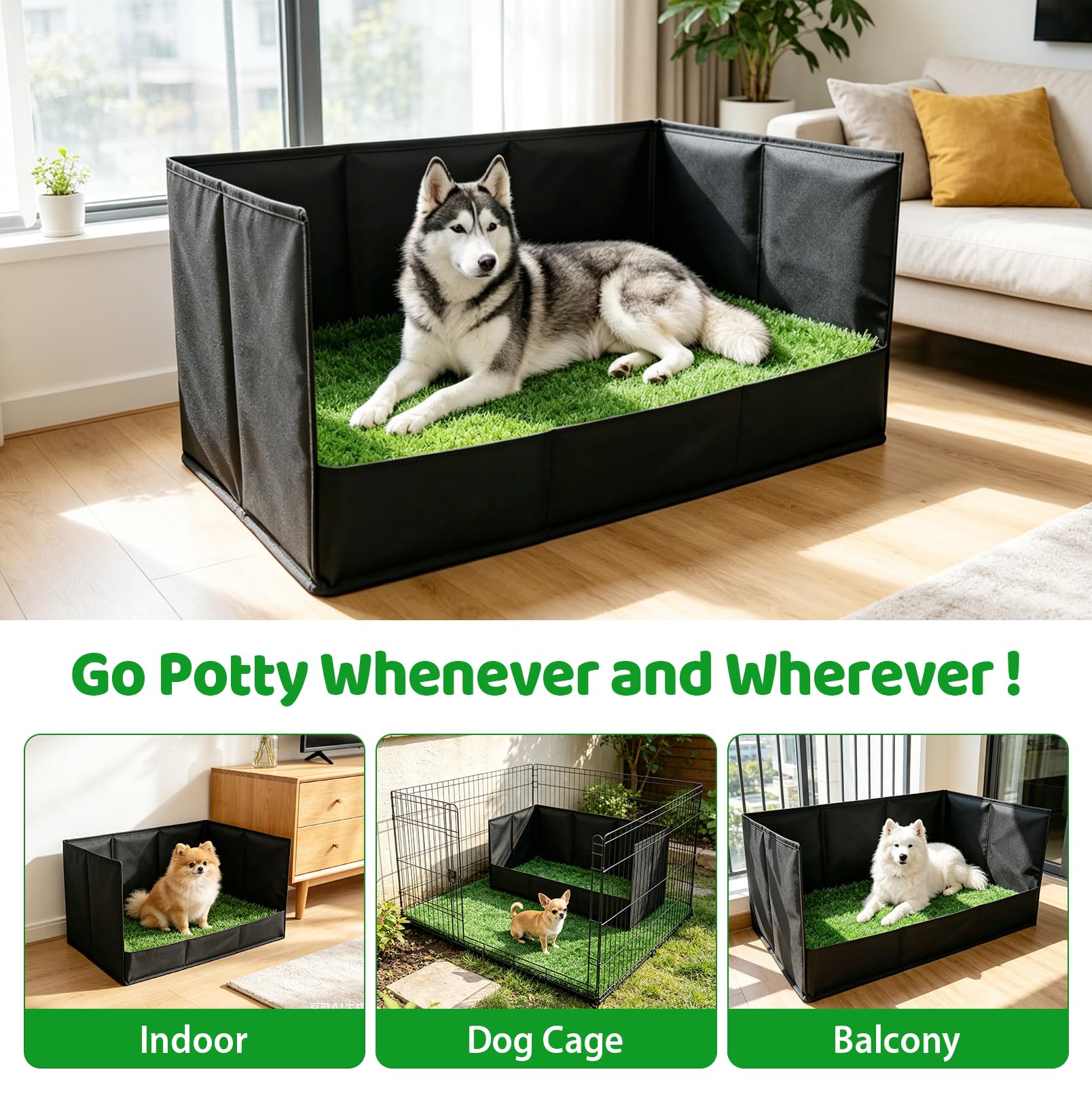 Pliable Toilette pour Chien avec Plateau en Gazon Artificiel Anti-Fuite Portable Tapis d'Entraînement Séparateur d'Urine