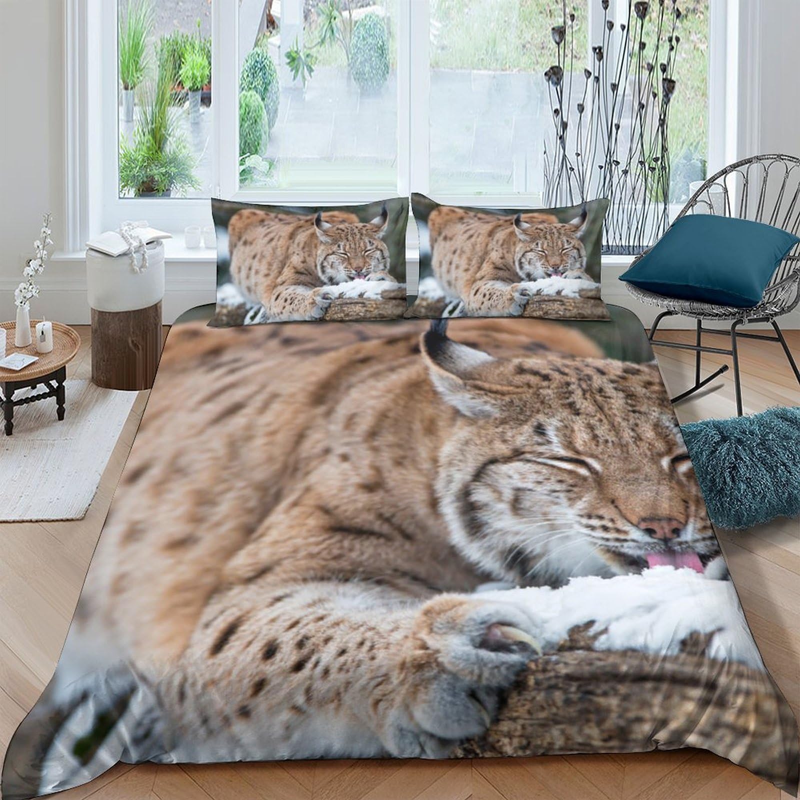 Ctjqhvkz Style-10 3D Printed Wild Lynx Fitted Sheet Microfiber Soft Animal Forest Bed Cover For Bedroom Decor Dorm Mattress Protection Single（135X200cm）
