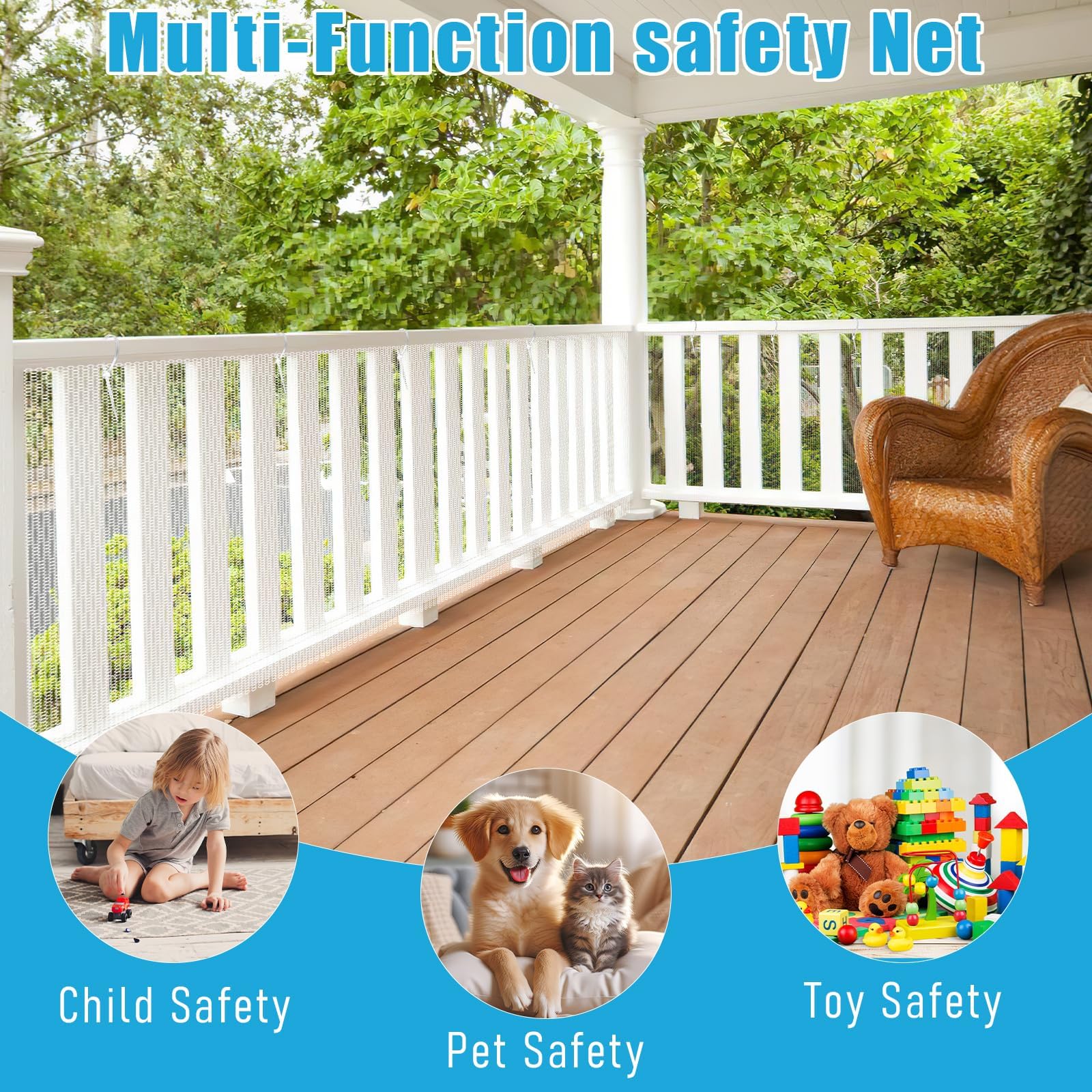 Child Safety Net, 3 x 0.9 m Childproof Mesh Stair Netting, Balcony Banister Protector, Safe Rail Guard for Kids Pets, Toys - Image 4