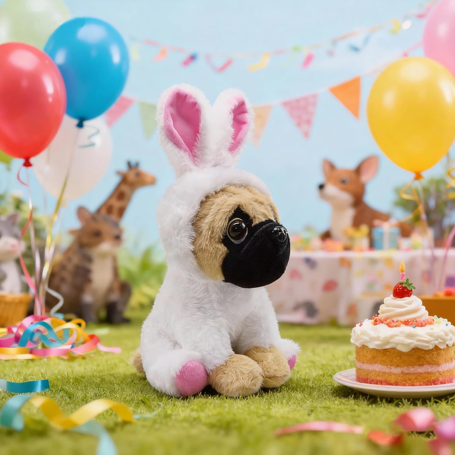 BABOLI Cuddly Pug Stuffed Animals Soft Toys with Adorable Bunny Costumes Super Cute Puppy Dog Plush Animal for Easter Basket and Birthday Gifts 10 Inches - Image 6