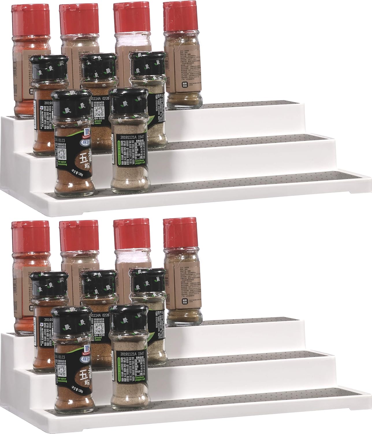 2Pack Tiered Spice Rack Organizer for Pantry and White in