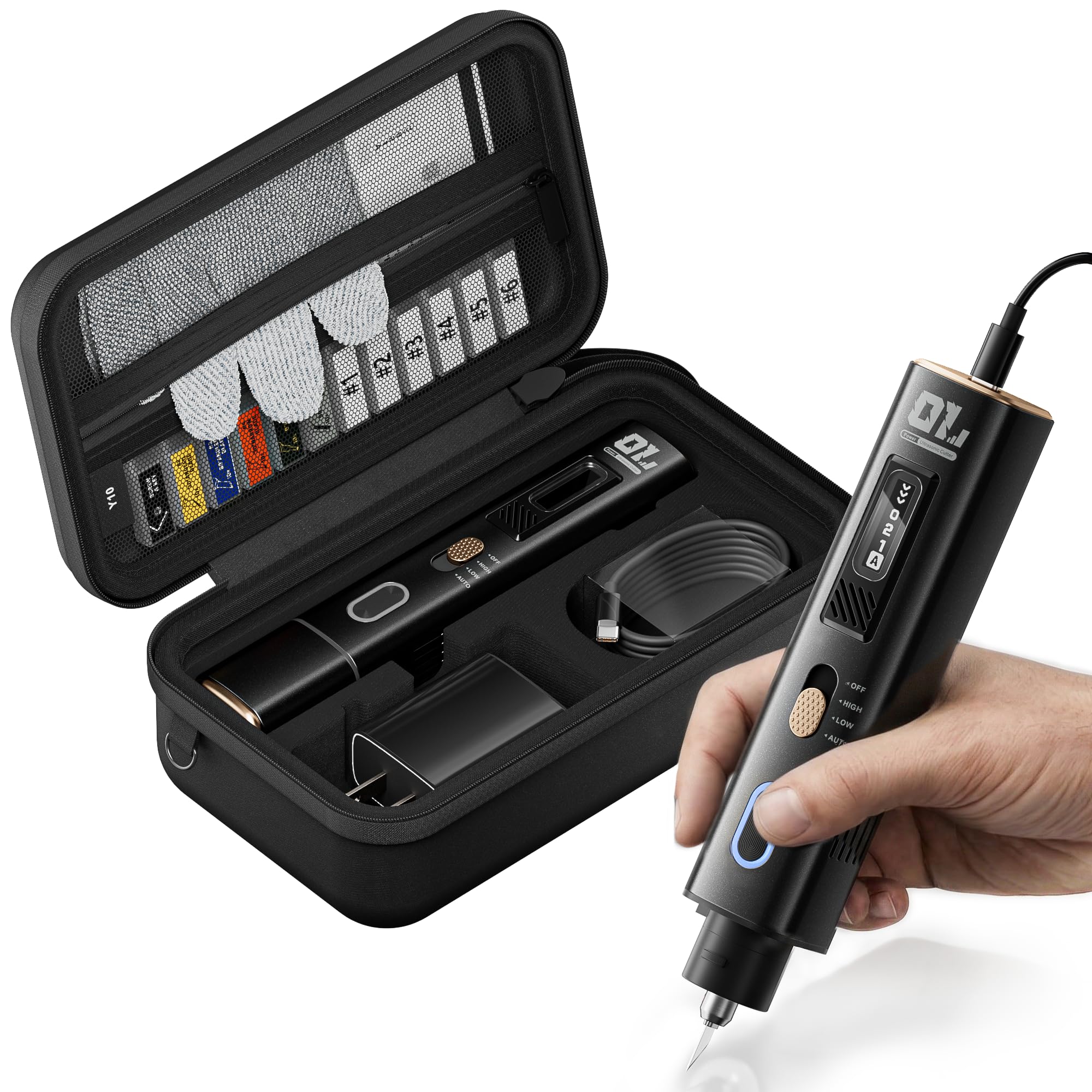 JAKEMY Corded Ultrasonic Cutter, True 35W & 40kHz Vibration, 4 Cutting Modes/5 Types Blade, 2 In 1 Handheld Cutting Knife Tool For Plastic Cutting/Precision Grinding/Modelmaking/Woodcarving/Craft DIY