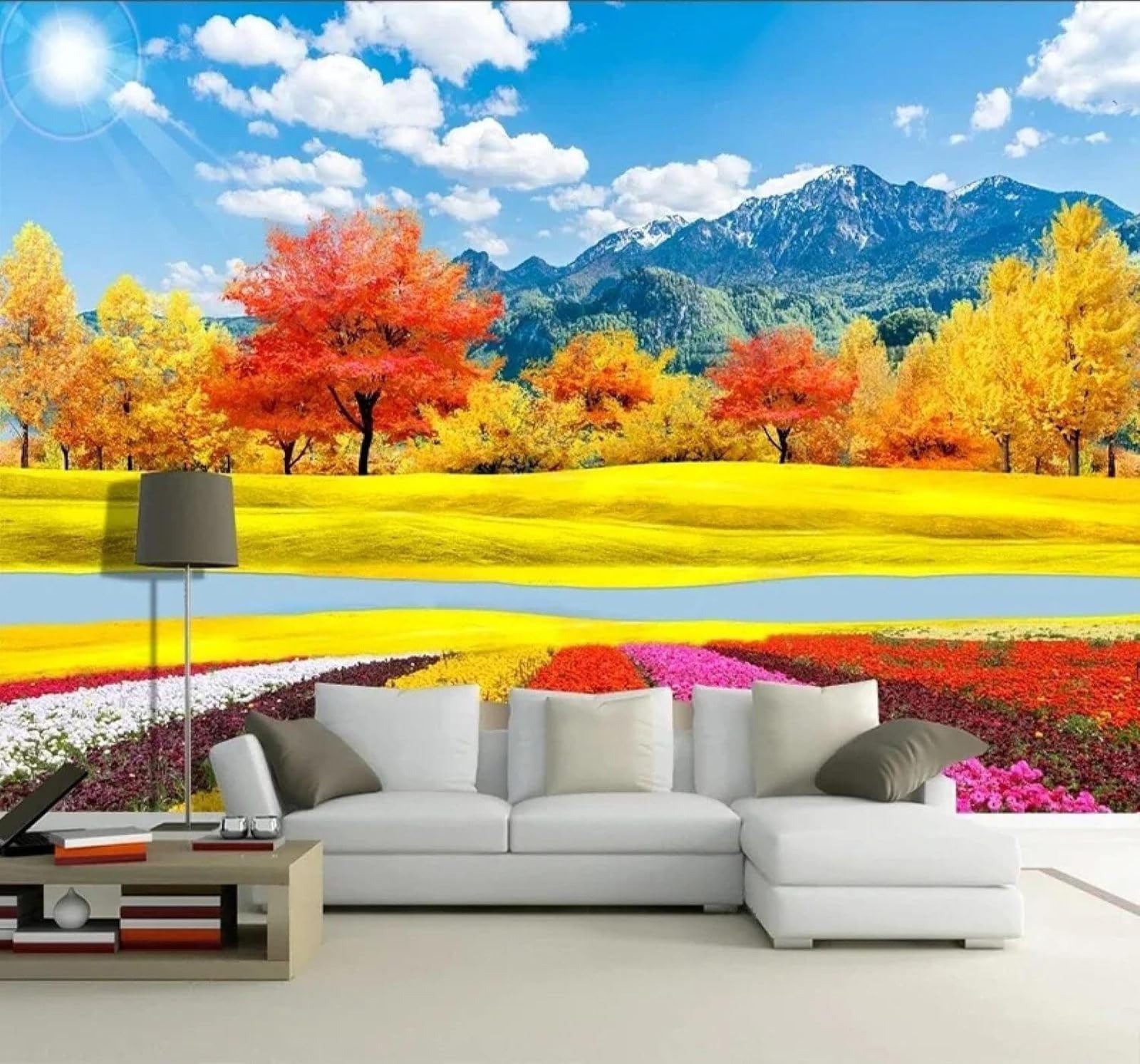 XLMING Beautiful Autumn Forest Landscape Natural Scenery 3D Wallpaper Silky Texture Home Study Office Grey Dining Room Sofa Bedroom Living Room TV Backdrop-350cm×256cm