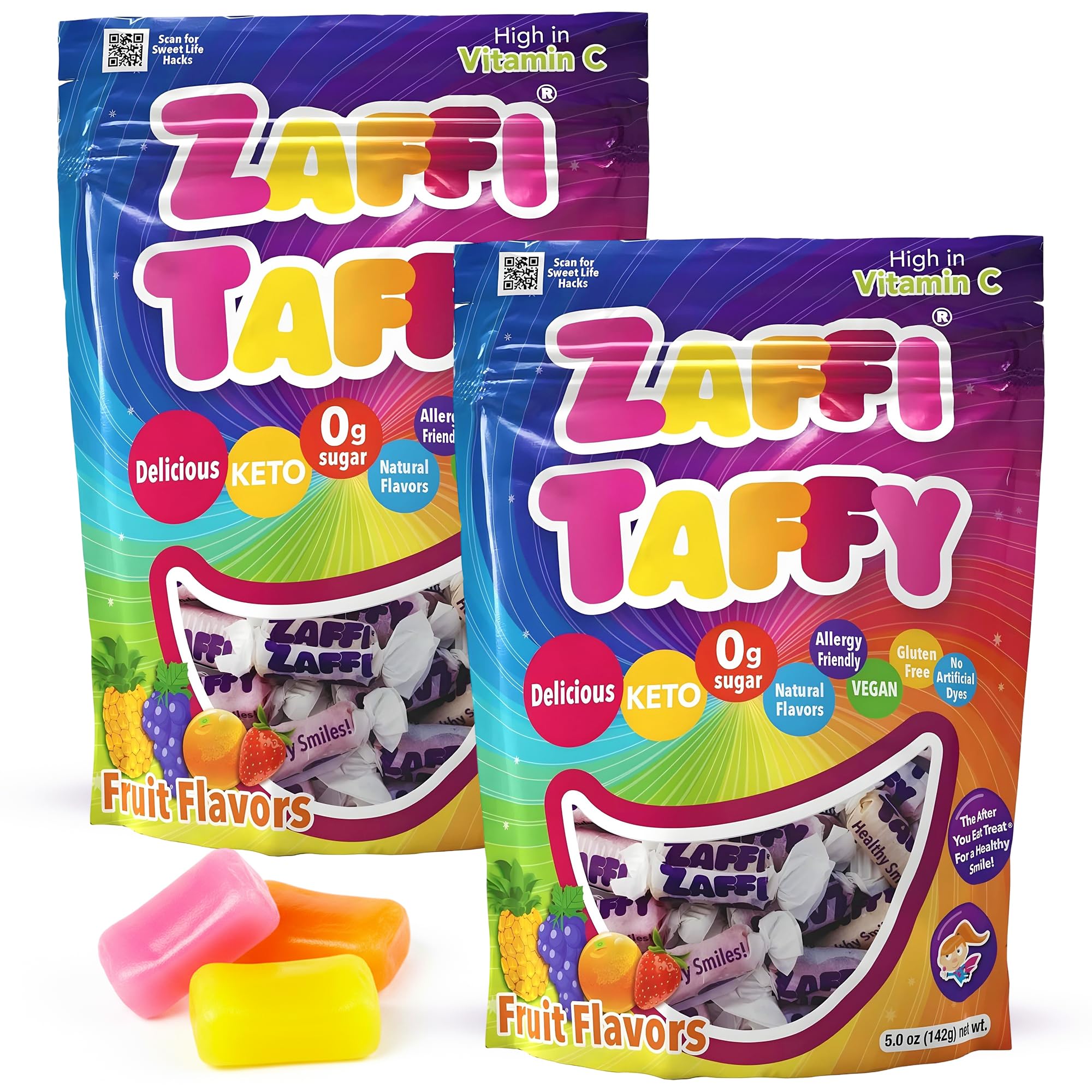Zaffi Taffy Sugar Free Candy - Dye Free, Keto & Diabetic-Friendly, Dentist-Approved Treats for Kids (5 oz, Pack of 2)