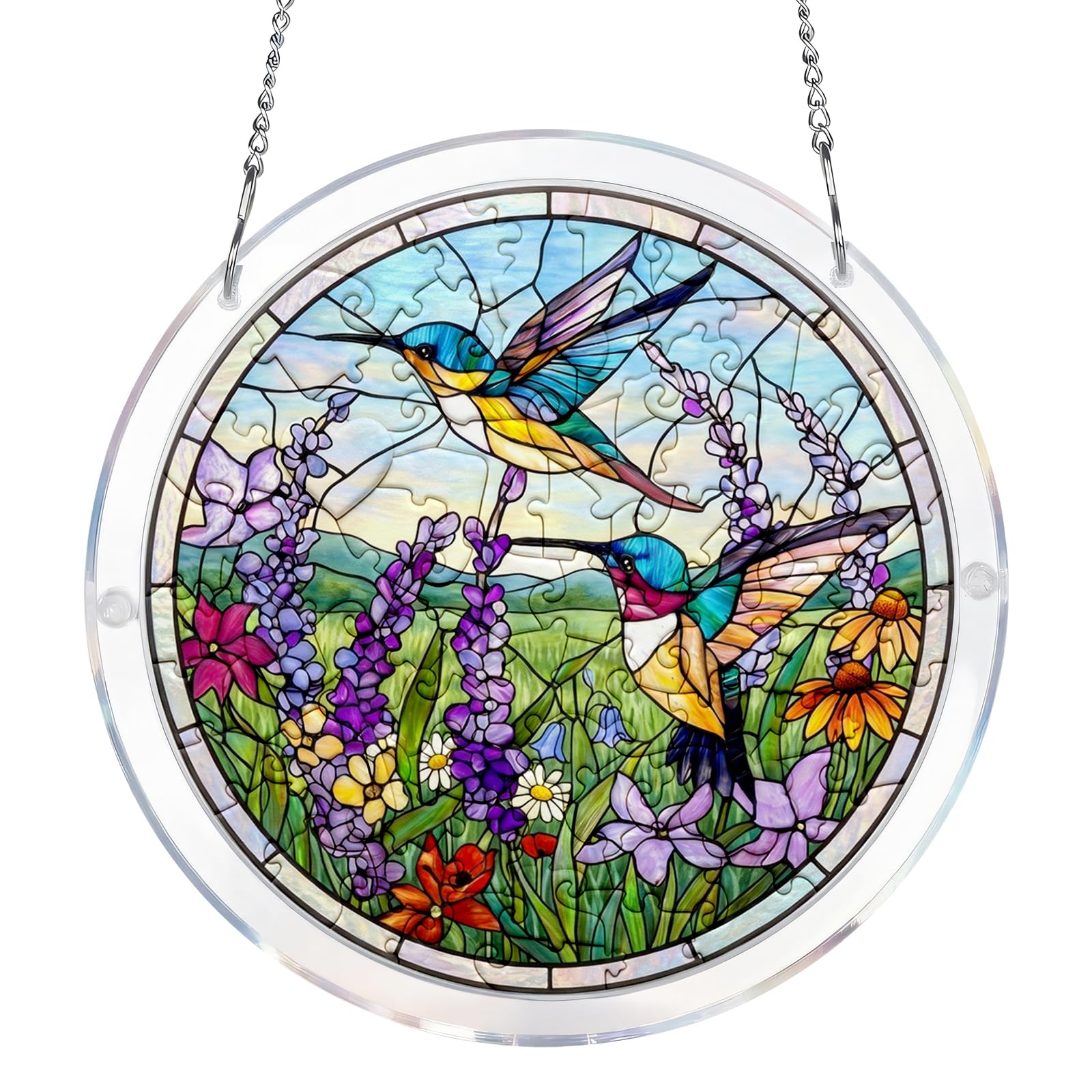 Bird Acrylic Jigsaw Puzzles Suncatcher, Acrylic Puzzles Suncatcher Kit, Hummingbirds Sun Catchers for Windows, Stained Glass Style Suncatchers, Window Hanging Decor for Garden, Balcony, Patio, Yard