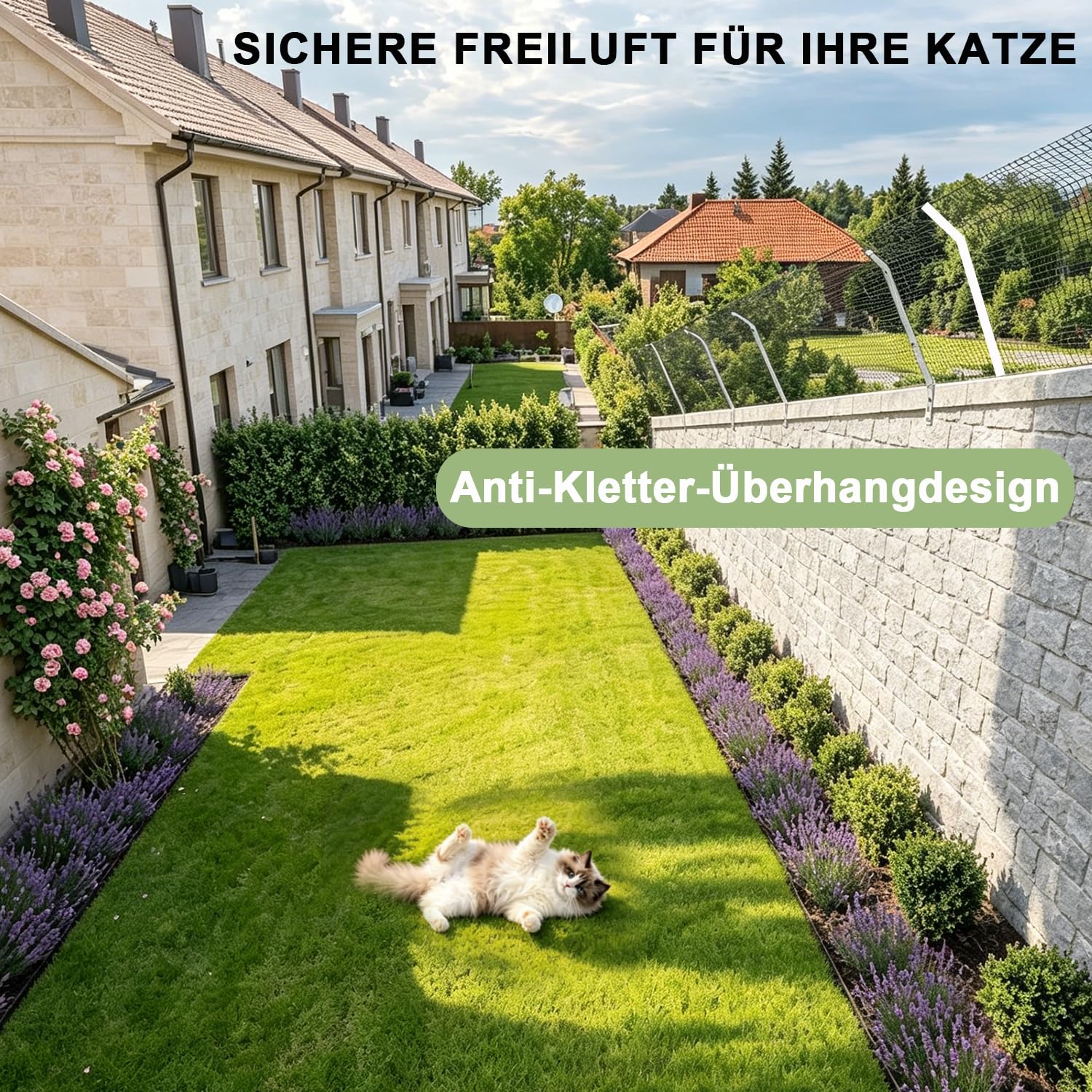 Warmfay Katzensicherer Zaun Anti Kletter Barriere, Sicheres Outdoor Katzenzaun Set mit Maschengewebe & Überhanghalterungen, Wetterfestes Garten Catio-Einzäunungsset für Katzensicherheit & Schutz (15M)