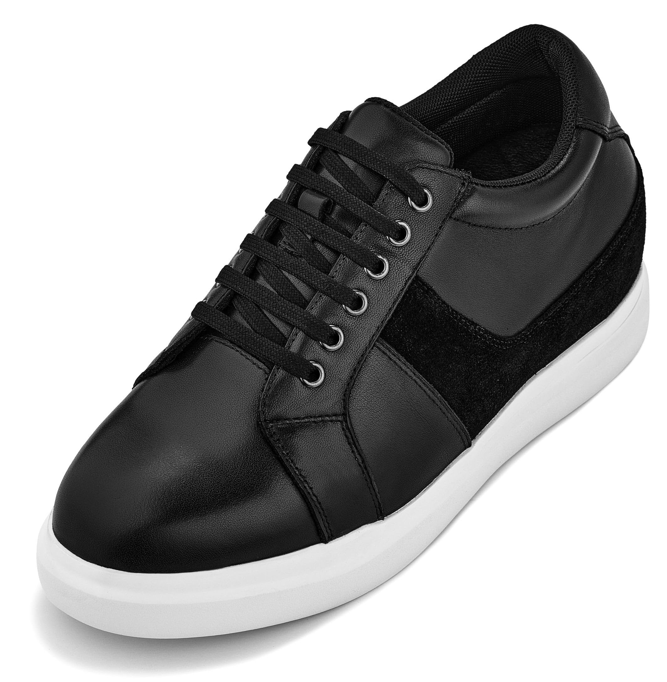 CALTO Men's Invisible Height Increasing Elevator Shoes - Black Lightweight Leather Lace-up Fashion Sneakers - 3 Inches Taller - K1530 - Size 9 D(M) US