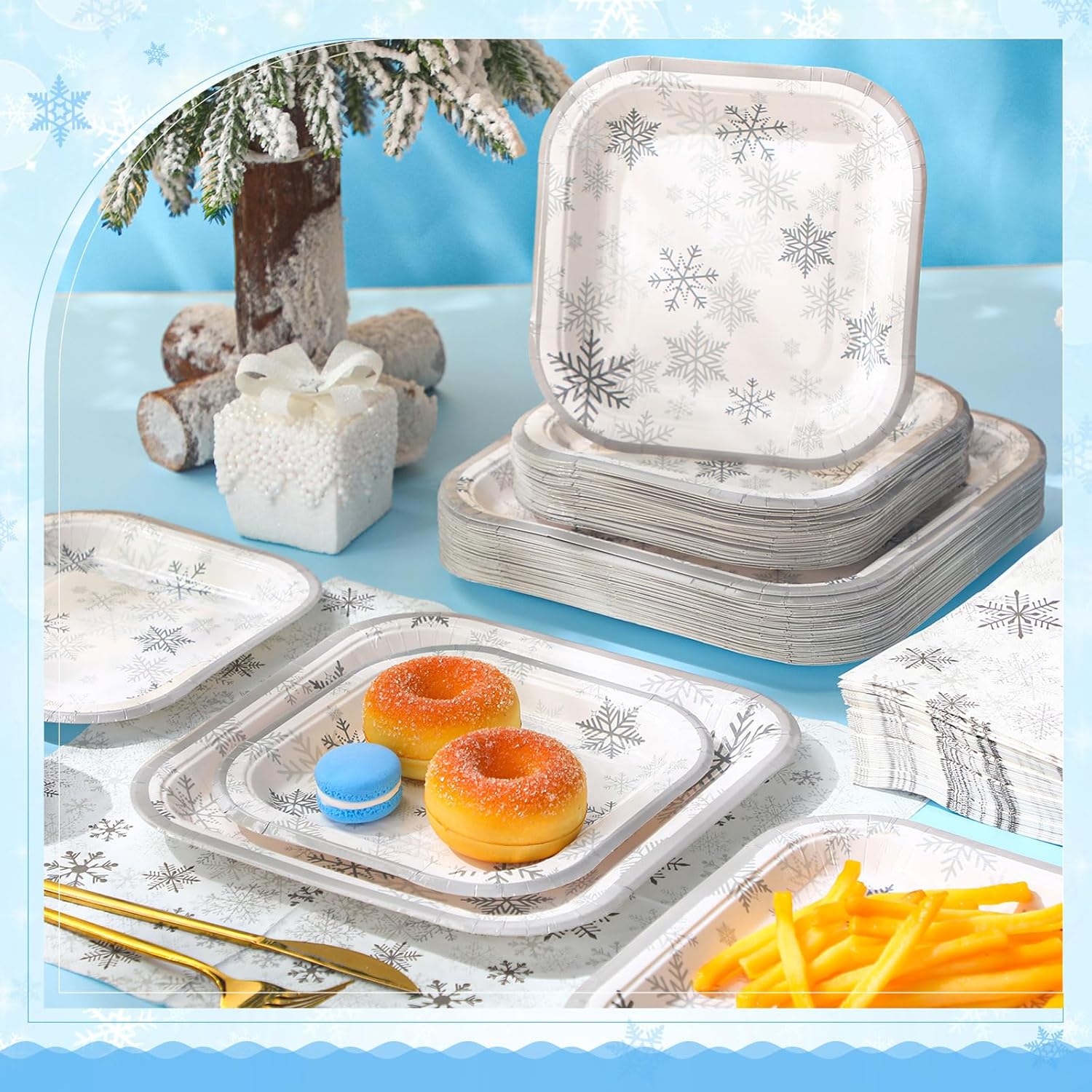 150 Pcs Winter Silver Snowflake Paper Plates and Napkins Set Snowflake Party Supplies 7 & 9 Inch Winter Wonderland Plates and Napkins Tableware Set for Holiday Birthday Party Decorations