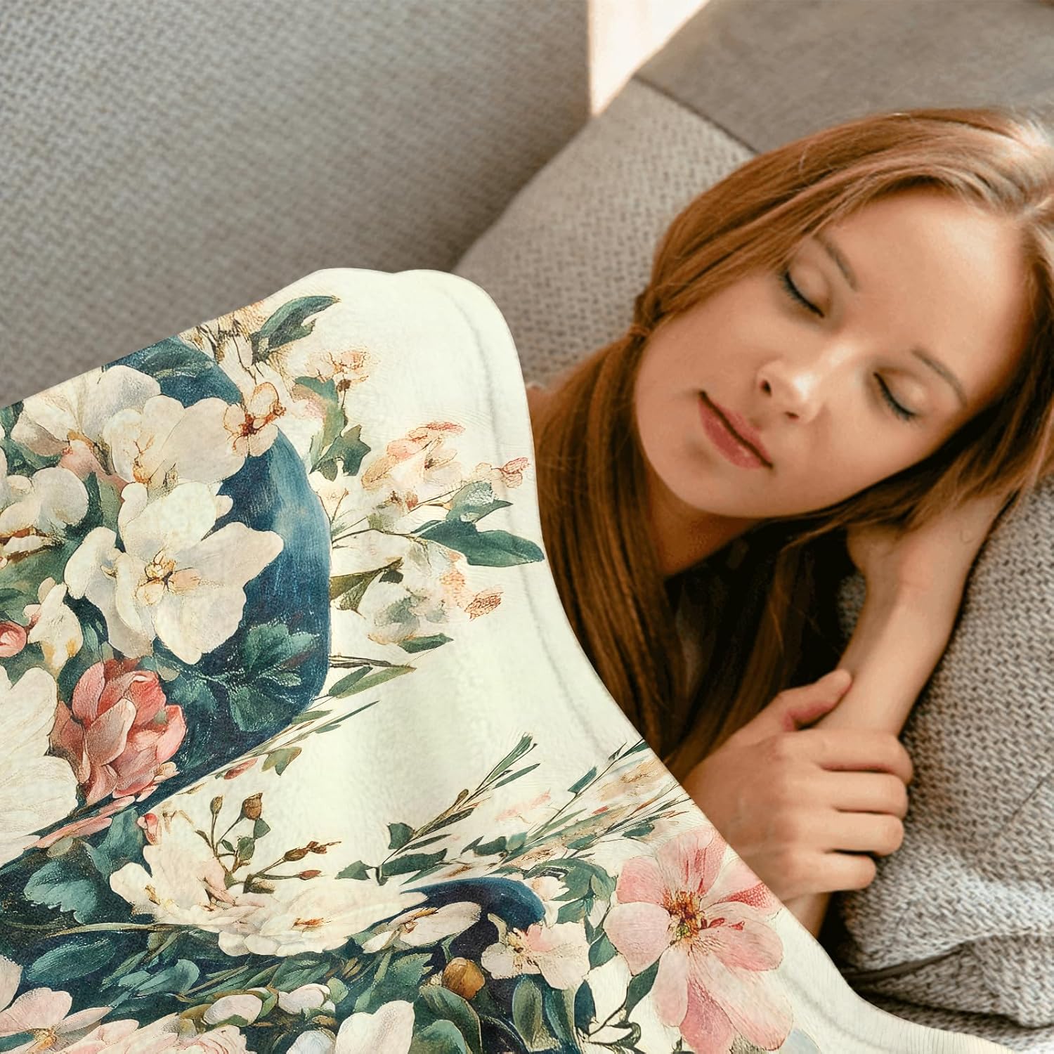 Floral Heart Throw Blanket,50x60in,Soft,Lightweight Flannel,Beautiful Rose and Blossom Blankets - Gifts for Kids Women Girls,for Couch Office,Home Living Room Garden Romantic Decor