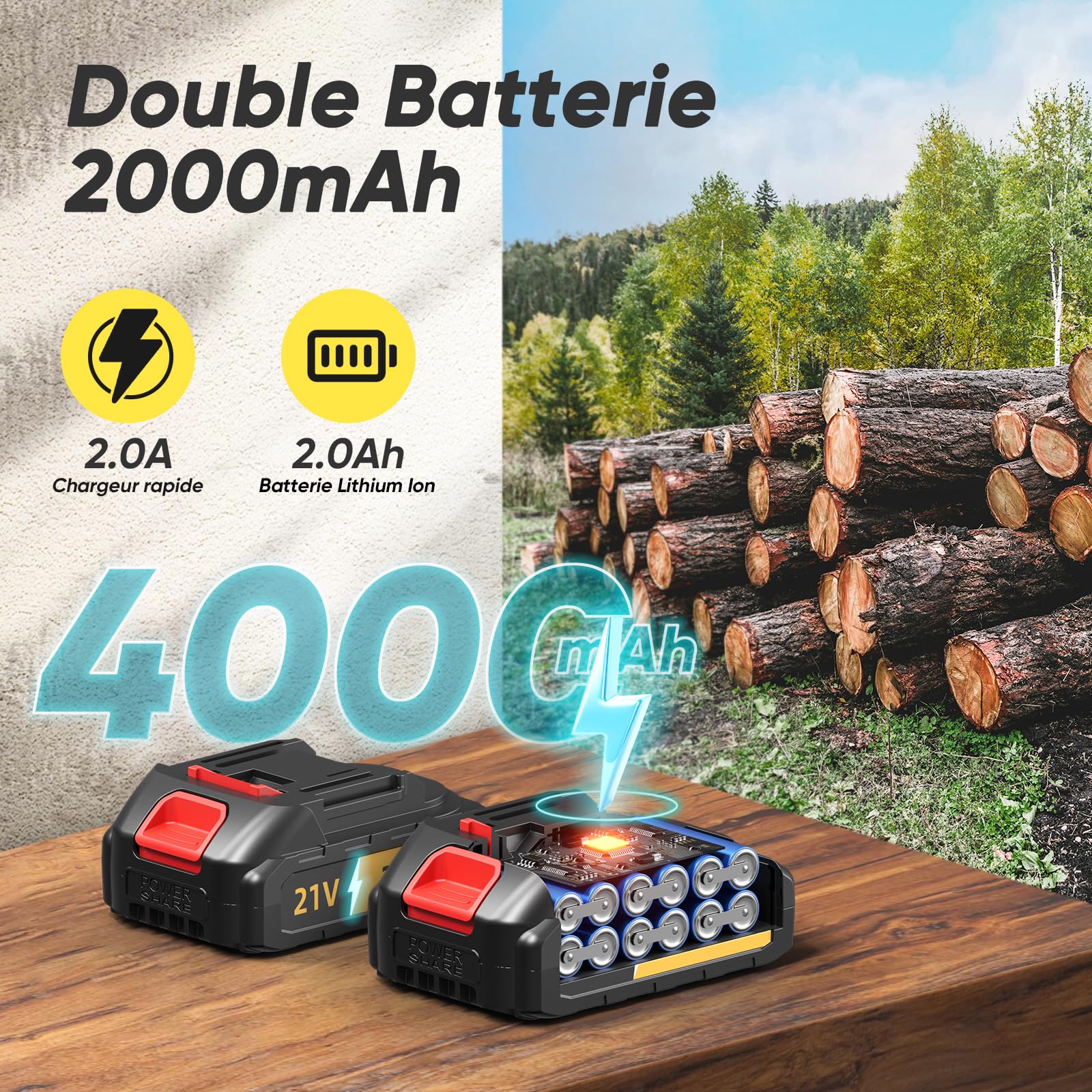 Mini Tronçonneuse à Batterie 6 Pouces, 1000W Brushless Tronconneuse Electrique Sans Fil pour Jardin, 4000mAh Tronçonneuse Elagueuse sur Batterie, D'huile Automatique, Compatible avec Makita 18V