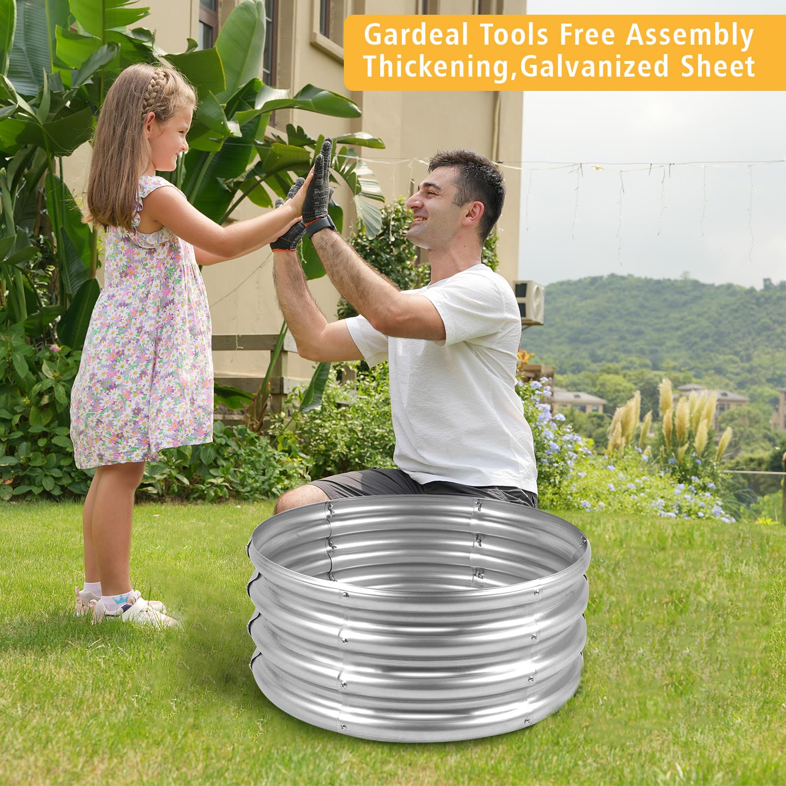 Gardeal Outdoor Metal Galvanized Raised Planter Box,Rectangular Large Garden Bed Kit for Vegetables, Fruits, Flowers and Herbs (2X2X1) FT