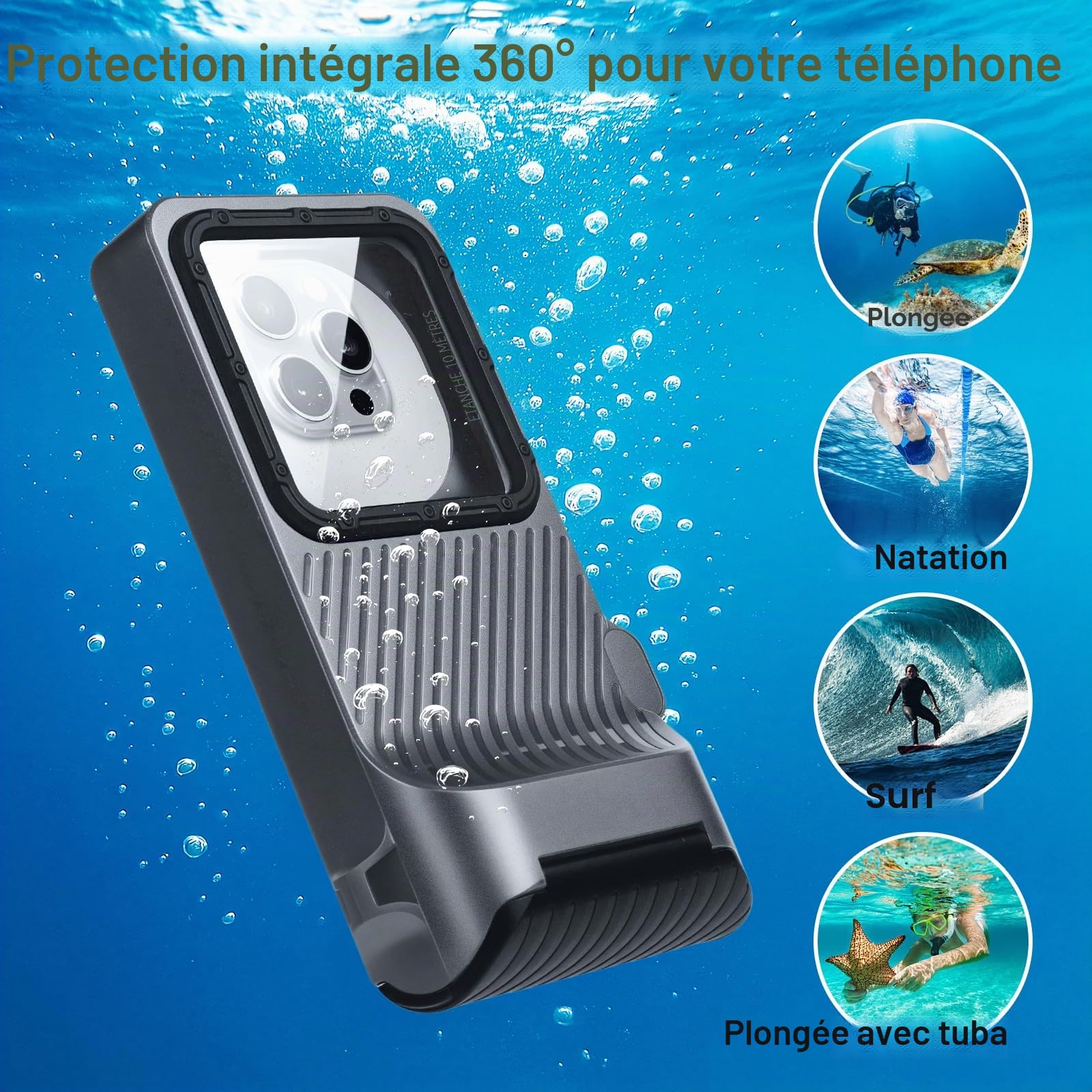 ZLiME Coque de Téléphone de Plongée Professionnelle Pochette Étanche Smartphone, IPX8 Pochette Téléphone Étanche Housse sous-Marin Étui de Protection pour iPhone 16e 16 Pro Samsung S25 S24
