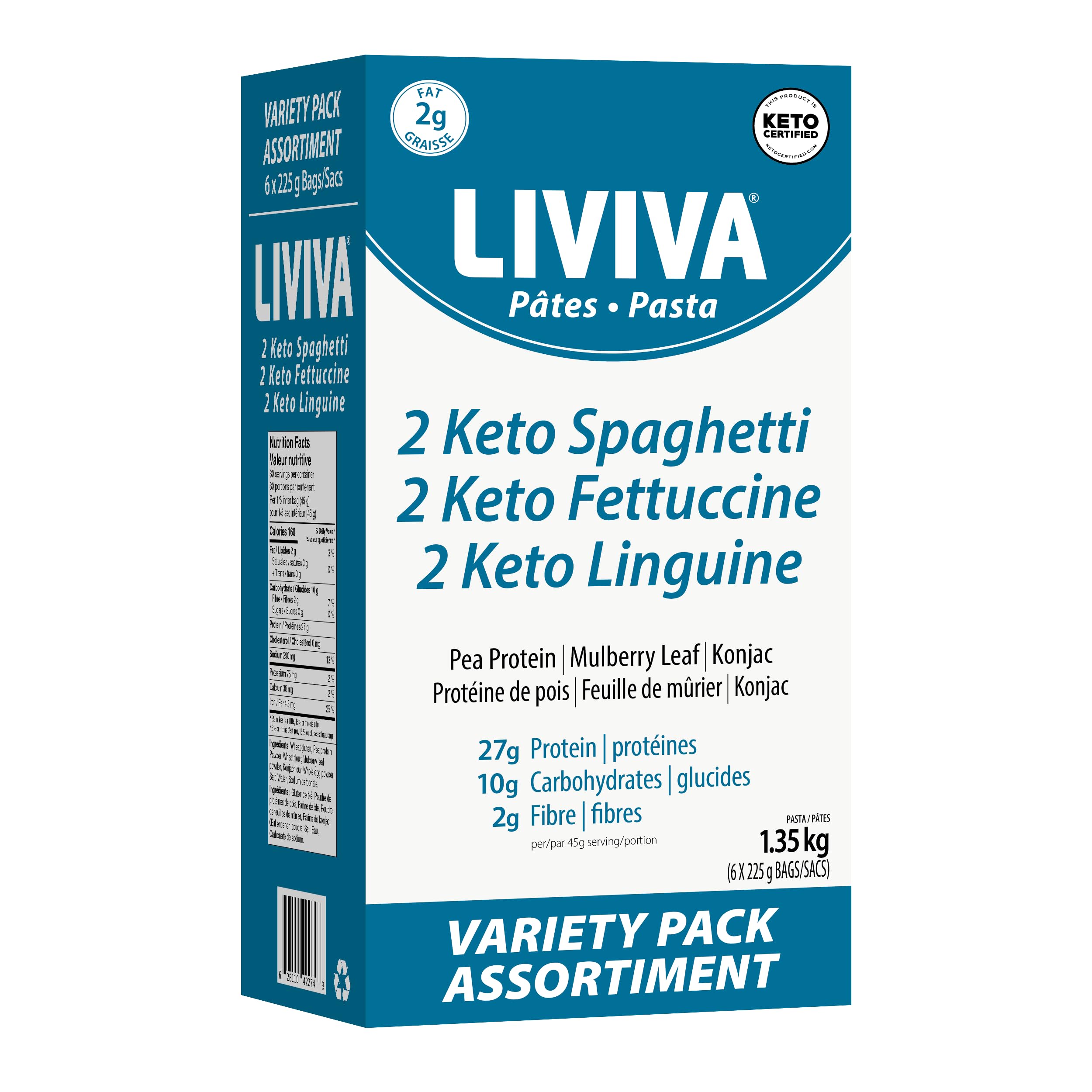 LIVIVA Pasta Value Pack (135 g Protein per Box) - Low Carb High Protein Pasta made from Pea Protein & Konjac Flour - 8g Net Carbs, Diabetic-Friendly - Ready to Eat in 3 – 4 mins – Taste like Healthy Al Dente Italian Pasta (12 Pack, Fettuccine) — view 5