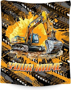 Mercuryelf Kids Blanket for Boys Personalized Excavator Blankets Gifts - 4 Sizes Cozy Flannel Throw for Toddler