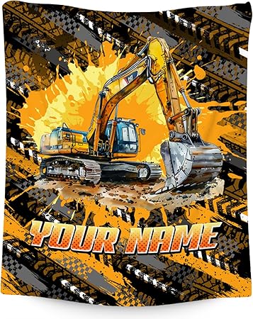 Mercuryelf Kids Blanket for Boys Personalized Excavator Blankets Gifts - 4 Sizes Cozy Flannel Throw for Toddler