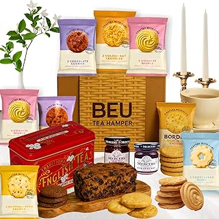 Afternoon Tea Hamper Gift Set – Premium 40 Tea Bags, Jam, Fruitcake and 8x 2 Pack Biscuits Hamper & Gourmet Gifts – Birthday Hampers for Women, Christmas Hampers