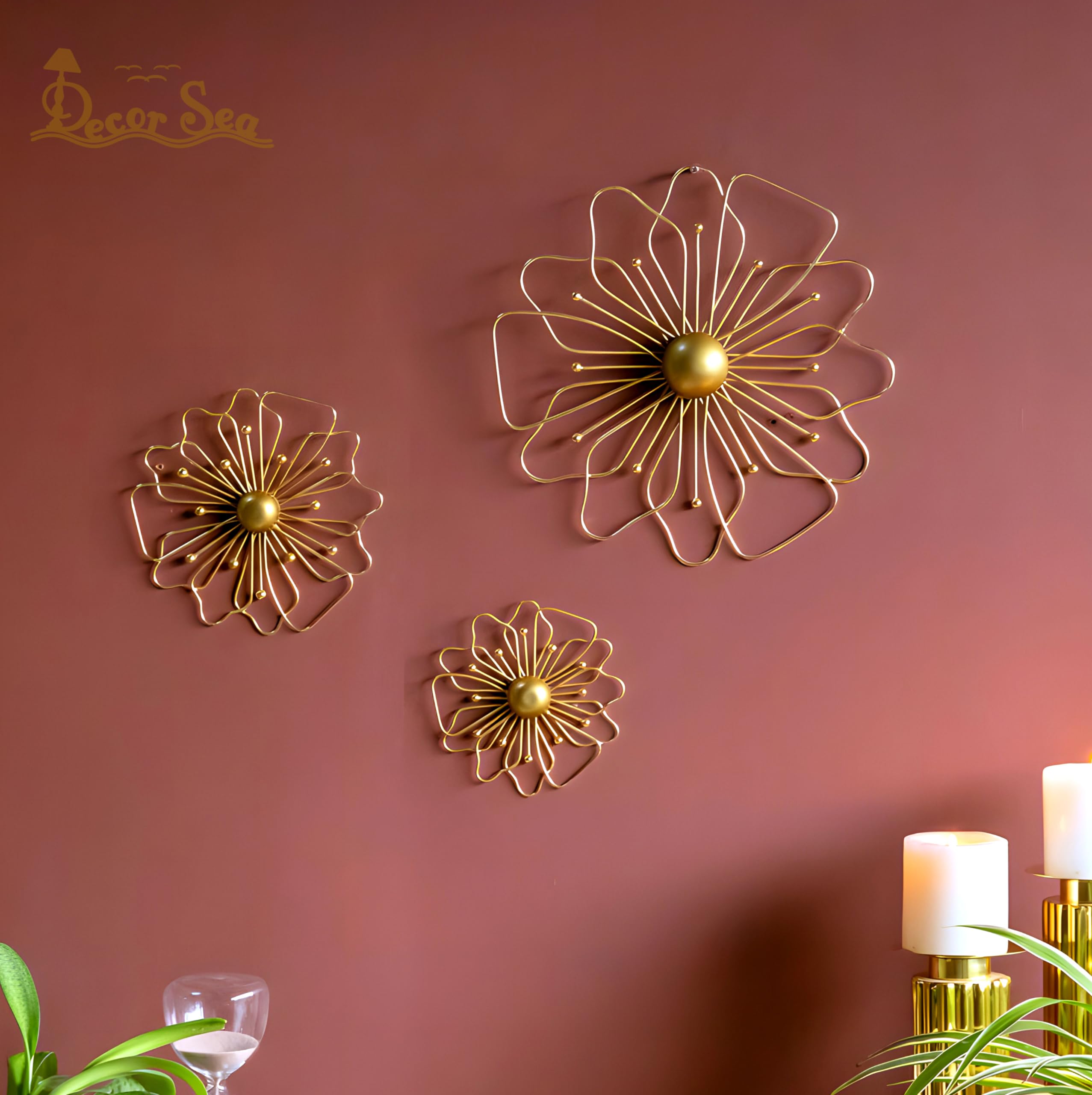 DECOR SEA® Gold Metal Wall Decor Three Piece Wall Art Metal Flower Wall Decor Sculpture For Living Room Bedroom Elegant Floral Hanging Home Decore Set Of 3 (B0CSZ8PL1T) Amazon Price History, Amazon Price Tracker