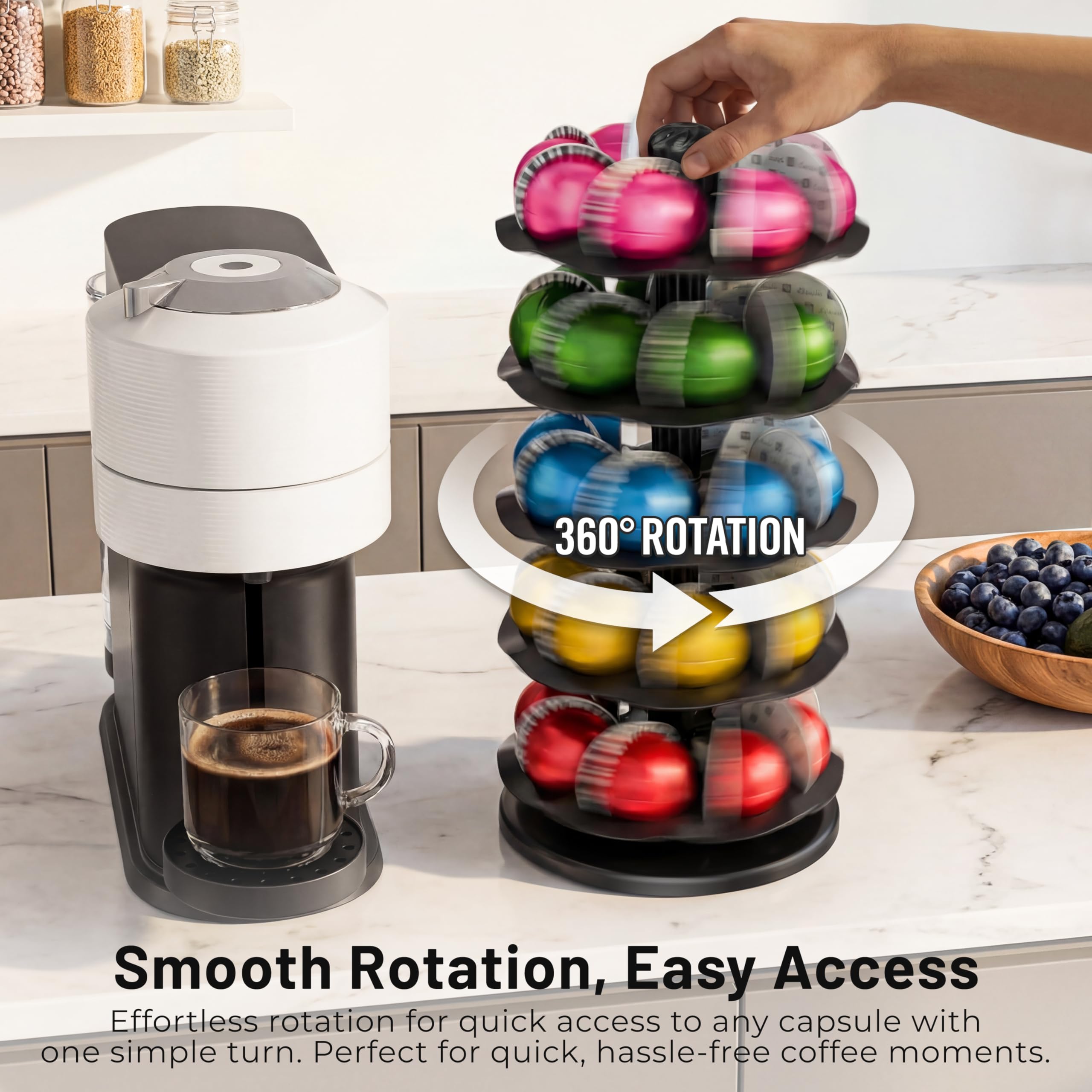 Everie Cápsulas de café rotativas compatibles con 40 cápsulas Nespresso Vertuoline (negro)