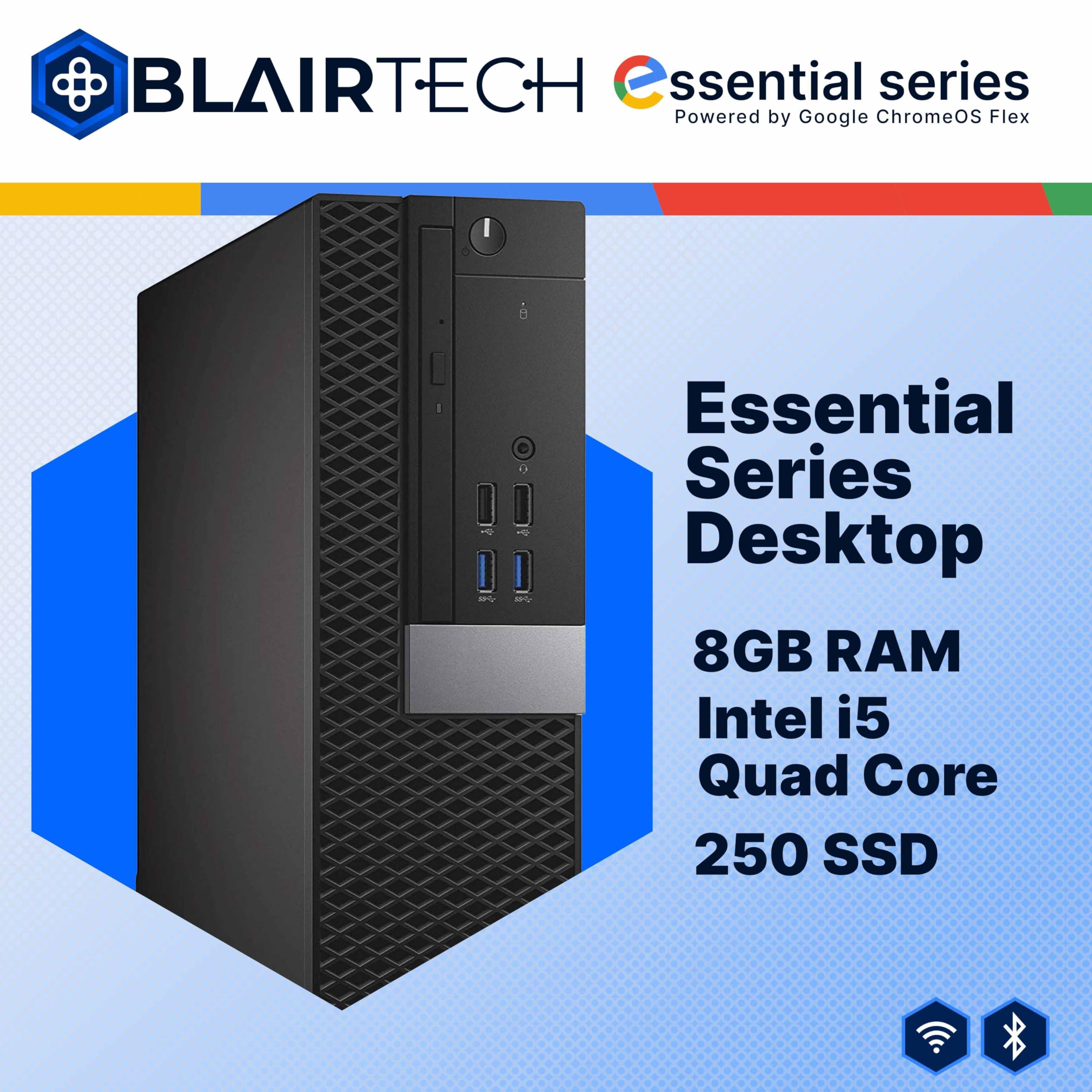 Blair Tech Desktop Computer PC – Essential Series – Intel Core i5, 8GB RAM, 256GB SSD, WiFi 6, Bluetooth, HDMI & DisplayPort – Powered by Google ChromeOS Flex (Renewed) - 3