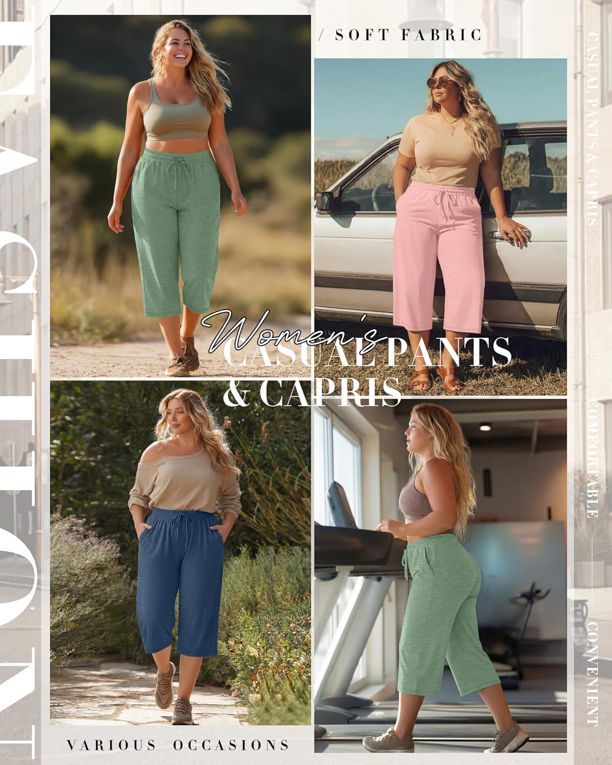 Neer 3 Pack Women's Plus Size Cotton Capris, Stretchy Wide Leg Cropped Pants with Pockets Loose Lounge Pajama Sweatpants - Image 5