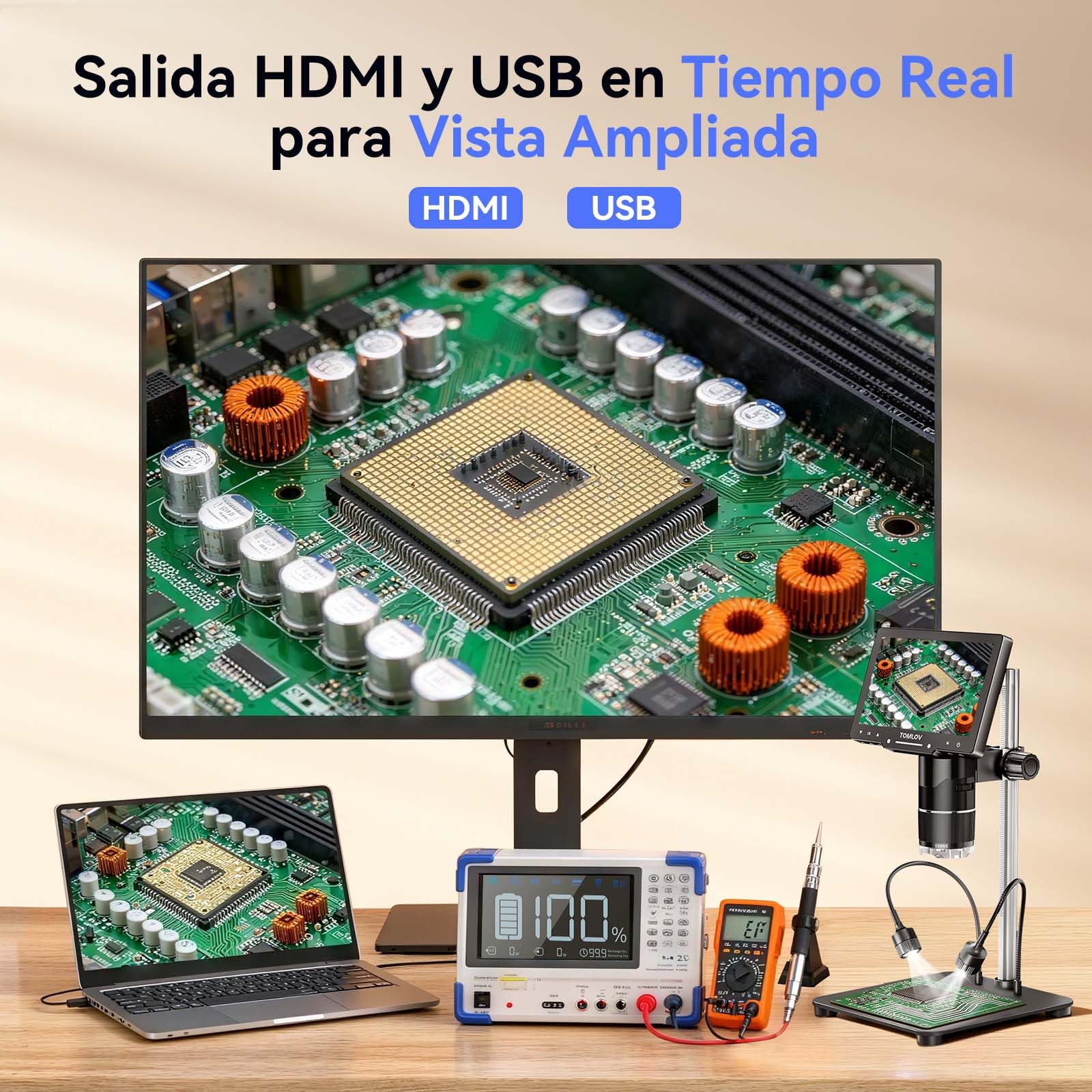TOMLOV TriL107 3 Lens Digital Microscope 7" 2K IPS HDMI, 2500X Magnifier for Full Coin View and 14 LED Lights, 12.6" Support Soldering Microscope for Adults, PC/TV Compatible, 64GB — view 8