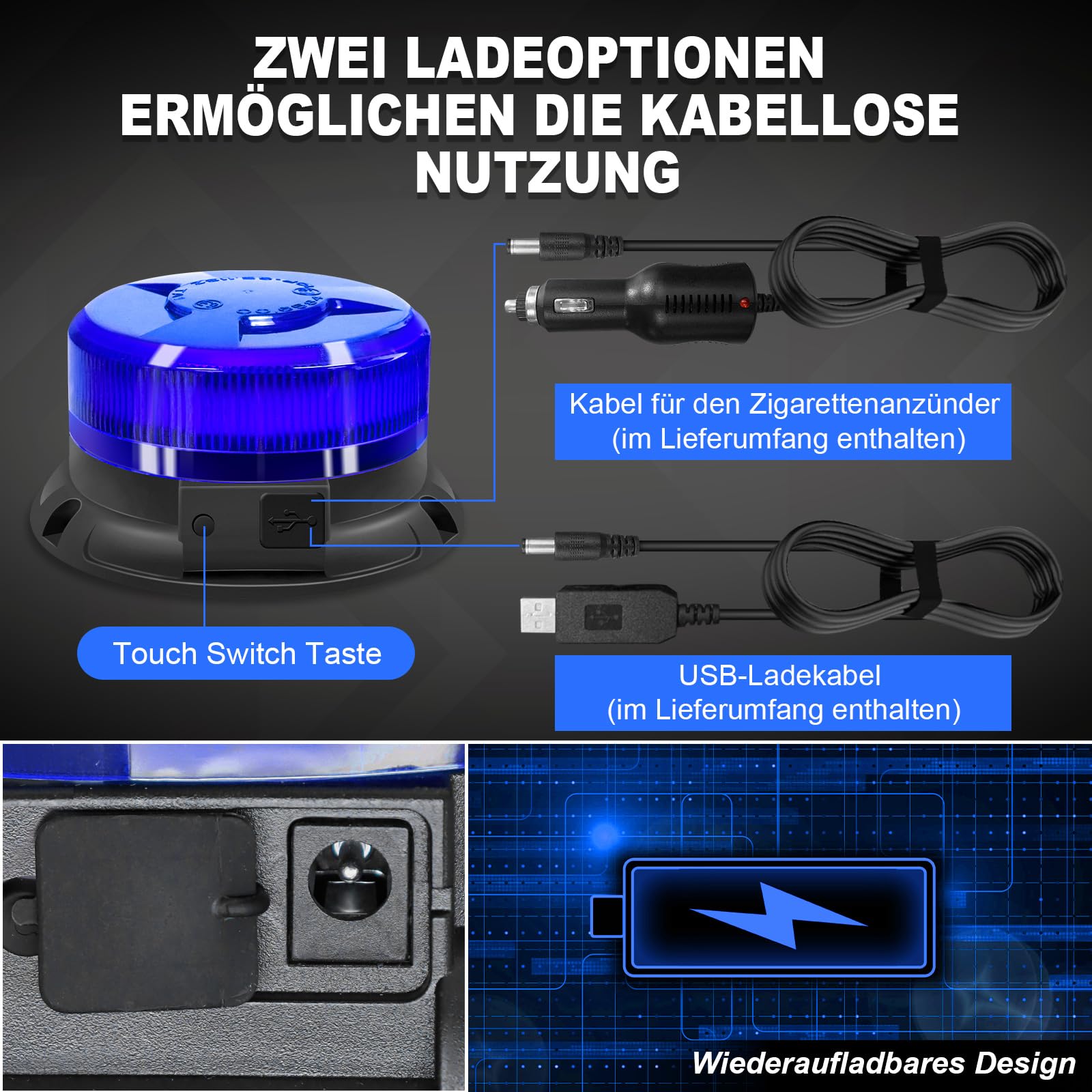 antom Rotativo Luz LED estroboscópica inalámbrico Con mando a distancia 12V-24V azul Luz de emergencia de magnético con tractores, carros de golf, UTV