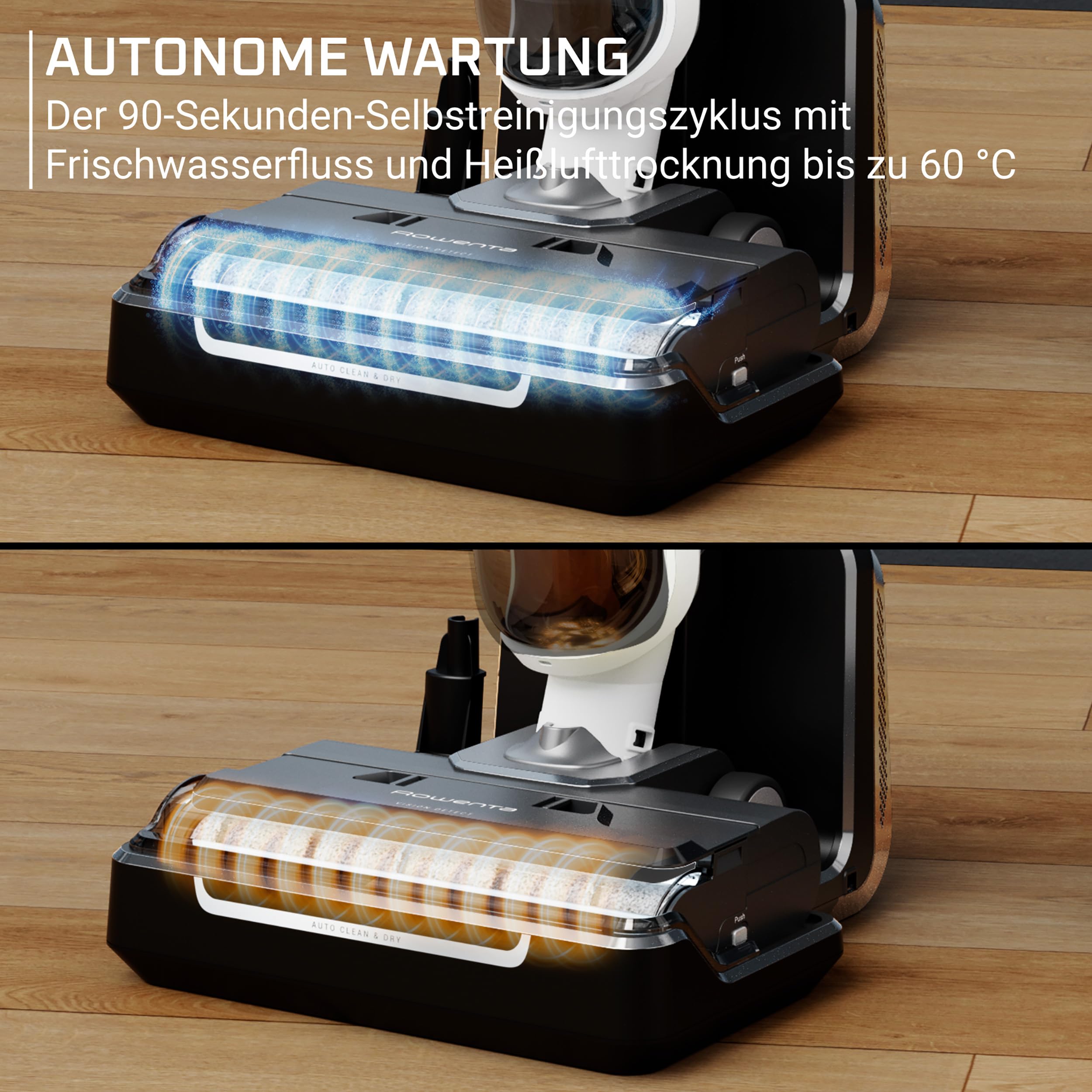 Rowenta X-Clean 5, 2-in-1 Nass- und Trockensauger, 3 Modi, präzise Reinigung, automatischer Erkennungsmodus, LED-Beleuchtung, selbstreinigend, Heißtrocknung, 50 Min. Laufzeit, Schneeweiß, GZ5557EE