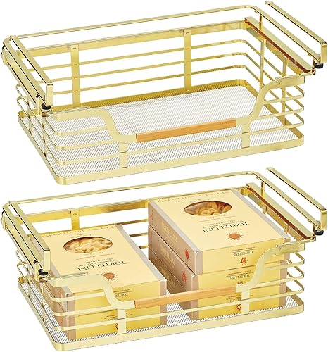 mDesign Canastas de almacenamiento anchas de alambre de metal para despensa de cocina, armario, estantería extraíble colgante, estante deslizante