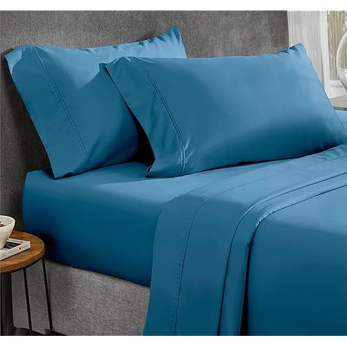 California Design Den 100% Cotton Sheets - Softest 4-Pc Queen Sheet Set, Cooling Sheets for Queen Size Bed,Deep Pockets,400 Thread Count Sateen,Bedding Sheets & Pillowcases,Queen Sheets(Peacock Blue)