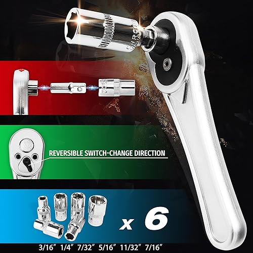 Miniatura 4 de ELUMPLUS Juego de mini trinquete de 14" (58 piezas), juego de llaves de trinquete pequeñas, juego de puntas de destornillador de trinquete, juego de