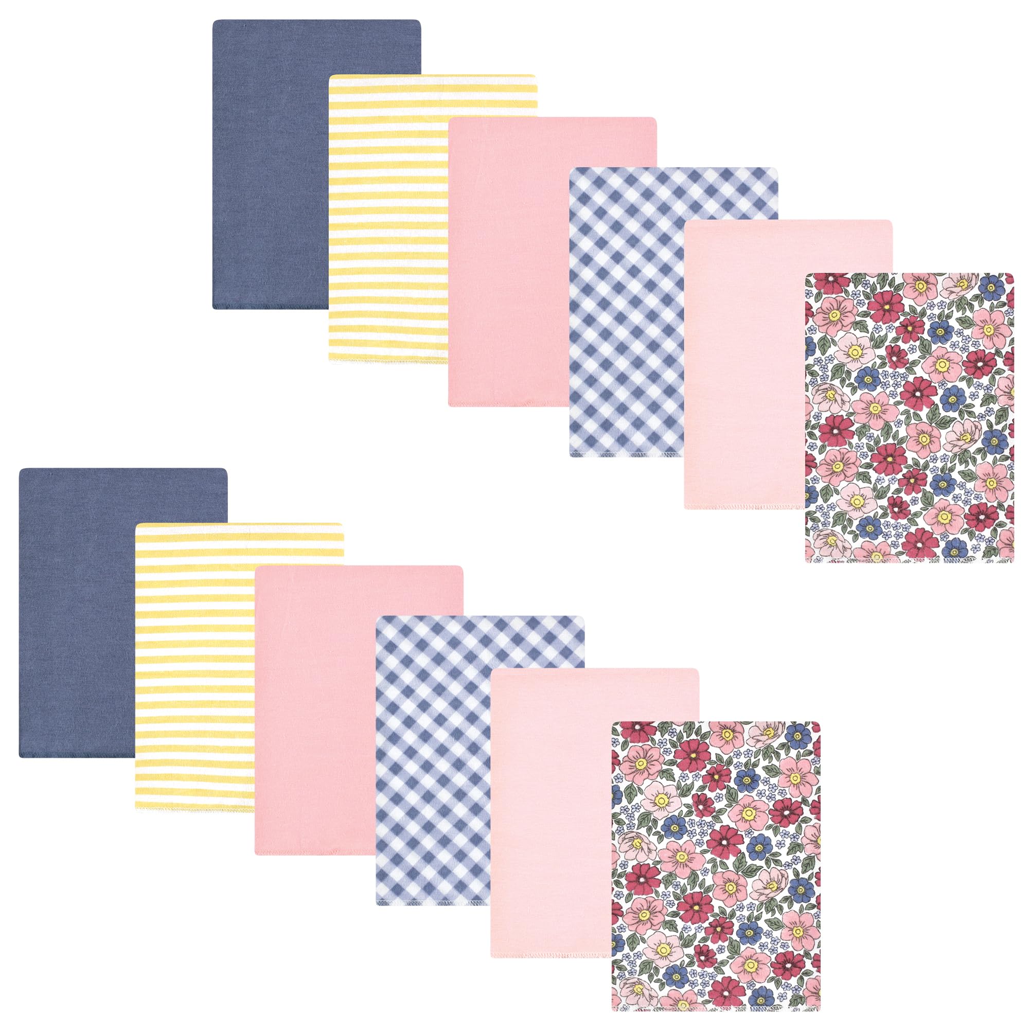 Hudson Baby Unisex Baby Cotton Poly Flannel Burp Cloths Bundle, Pink Blue Pretty Floral, One Size