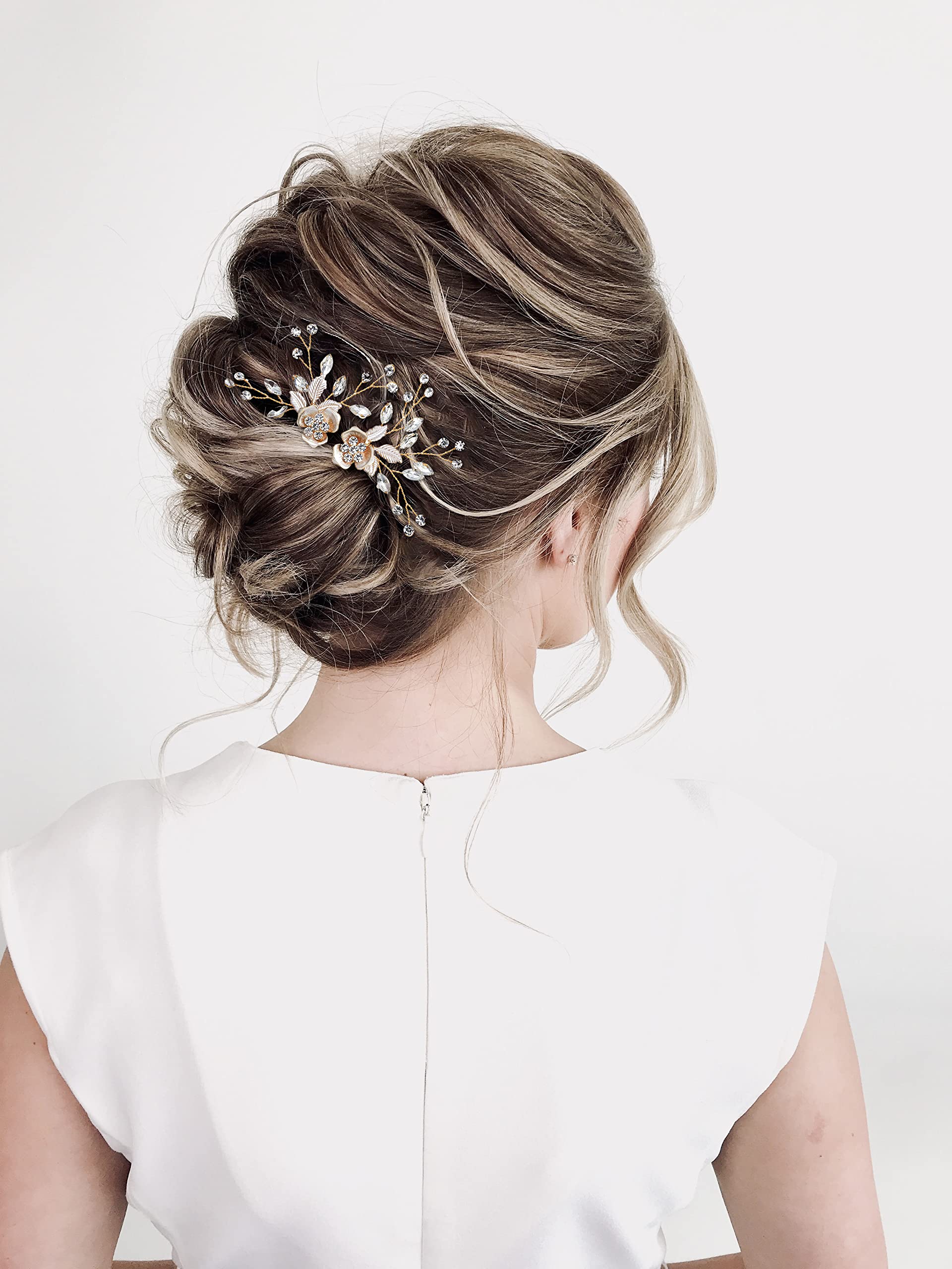 2Pcs Bridal Rhinestone Hair Pins Rose Gold Wedding Accessories for Bridesmaids 4-Piece Rose Gold Bridal Hair Accessory Set - Rhinestone  main image 2