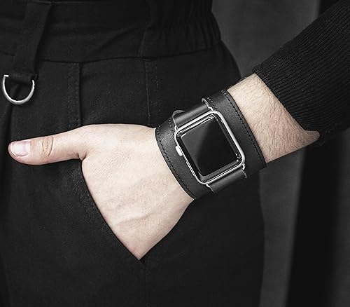 Miniatura 2 de Leather double wrap band strap compatible with Apple watch 38mm 40mm 41mm 42mm 44mm 45mm 49mm, Handmade UA 1875st (black leather black thread