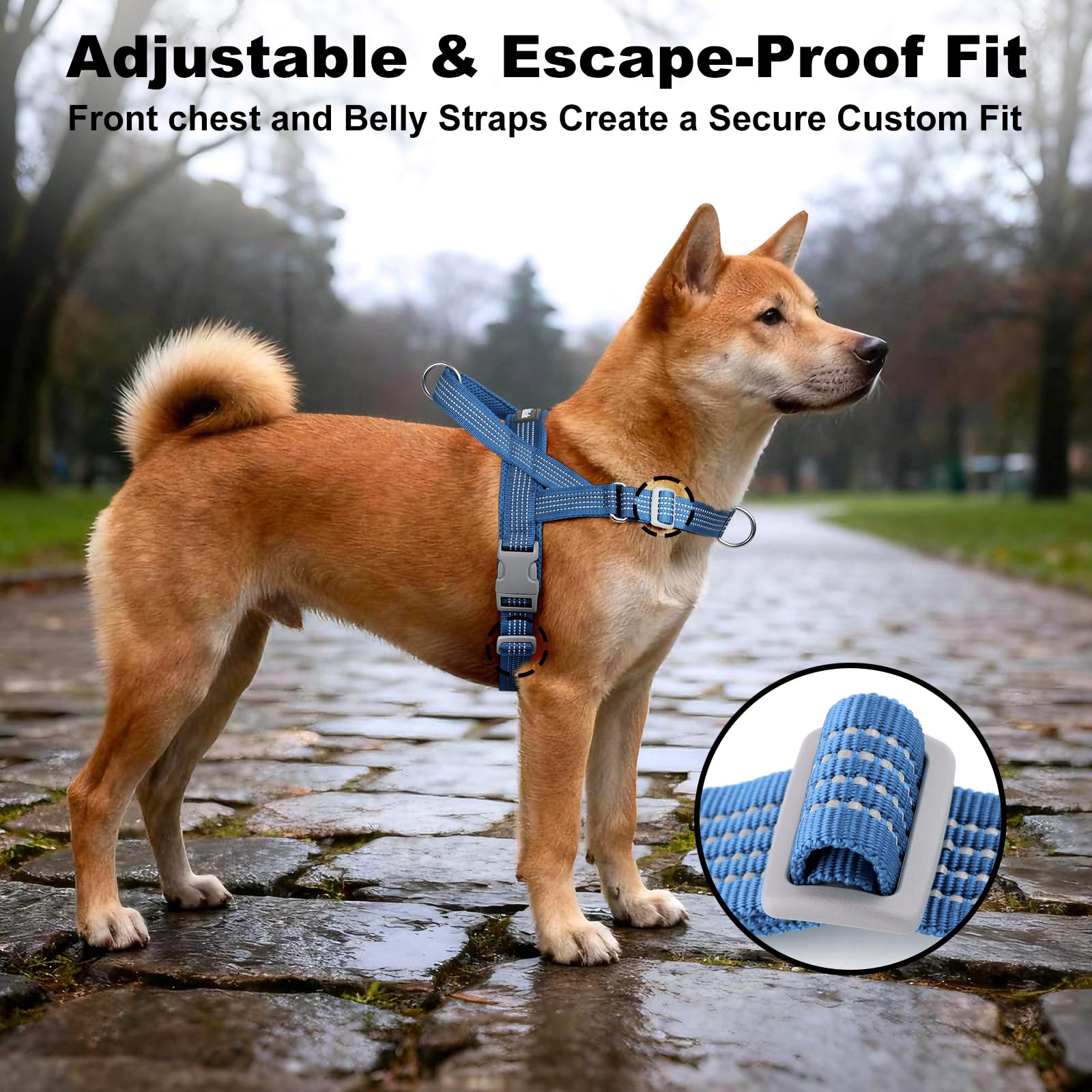 No Pull Dog Harness with Handle, Adjustable Soft Mesh Padded Reflective Walking Harness with Front Clip for Small Medium Large Dogs – Quick Fit No Escape for Training and Hiking (Blue, XL) - image 5